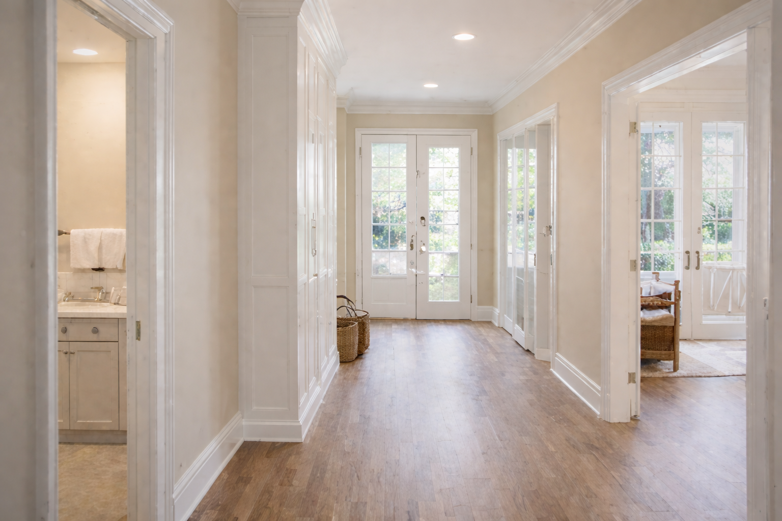 Open home interior designed with wide pathways and clear access to support mobility, accessibility, and long-term use.