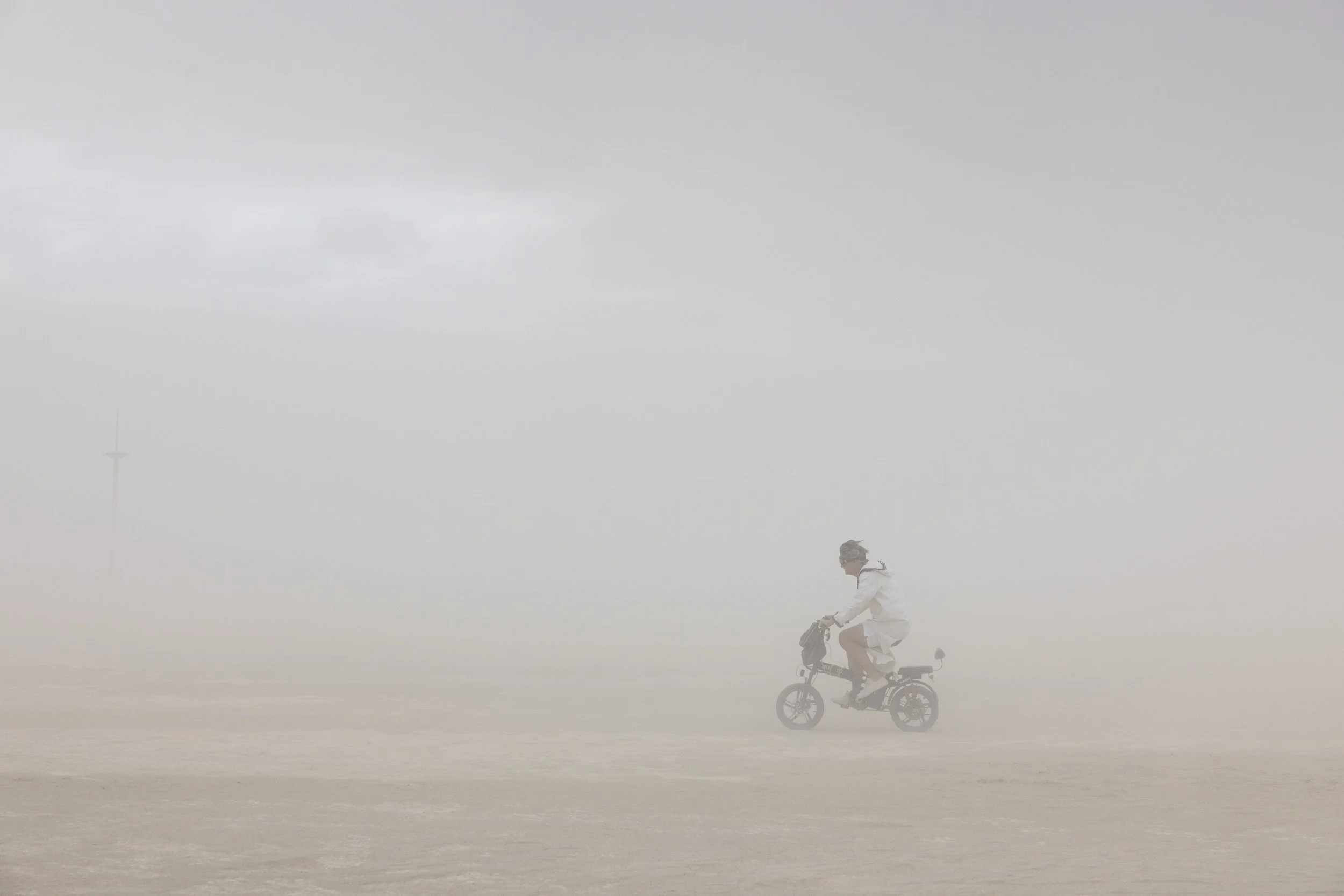 BLACK ROCK CITY, Nev. — Participants encounter whiteout conditions and severe weather during the day on Sept. 3, 2026. (Liz Helgesen/Photo)