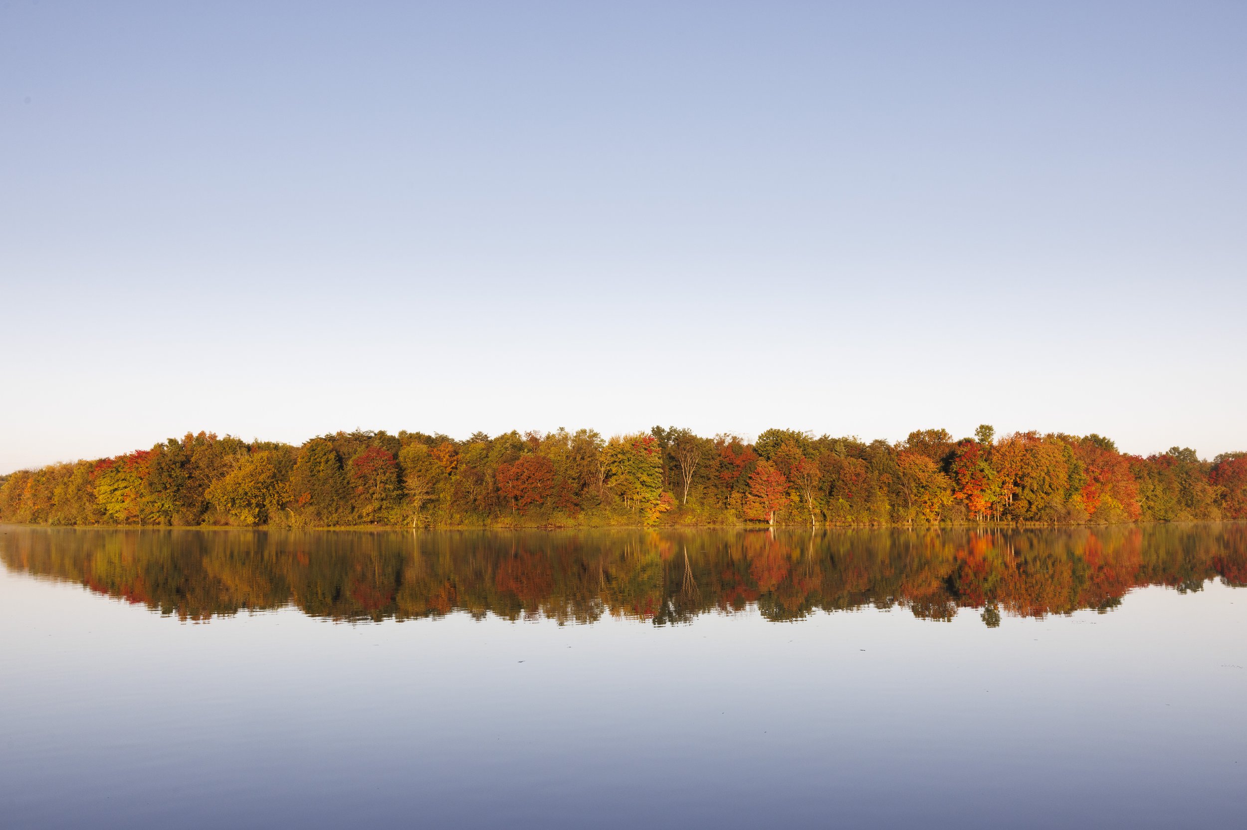 ASHBURN, Va. — Early morning light illuminates the fall landscape at Beaverdam Reservoir on Tuesday, Oct. 13, 2026. What began as a search for fog near the dam turned into a clear and stunning autumn morning. (Liz Helgesen)