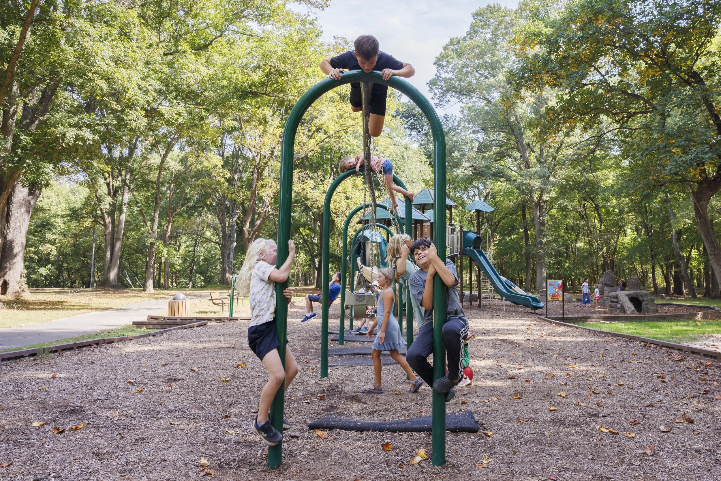 STERLING, Va. — Members of the Wild & Free homeschool group gather at Algonkian Regional Park for a three-mile hike followed by playground time. (Liz Helgesen)