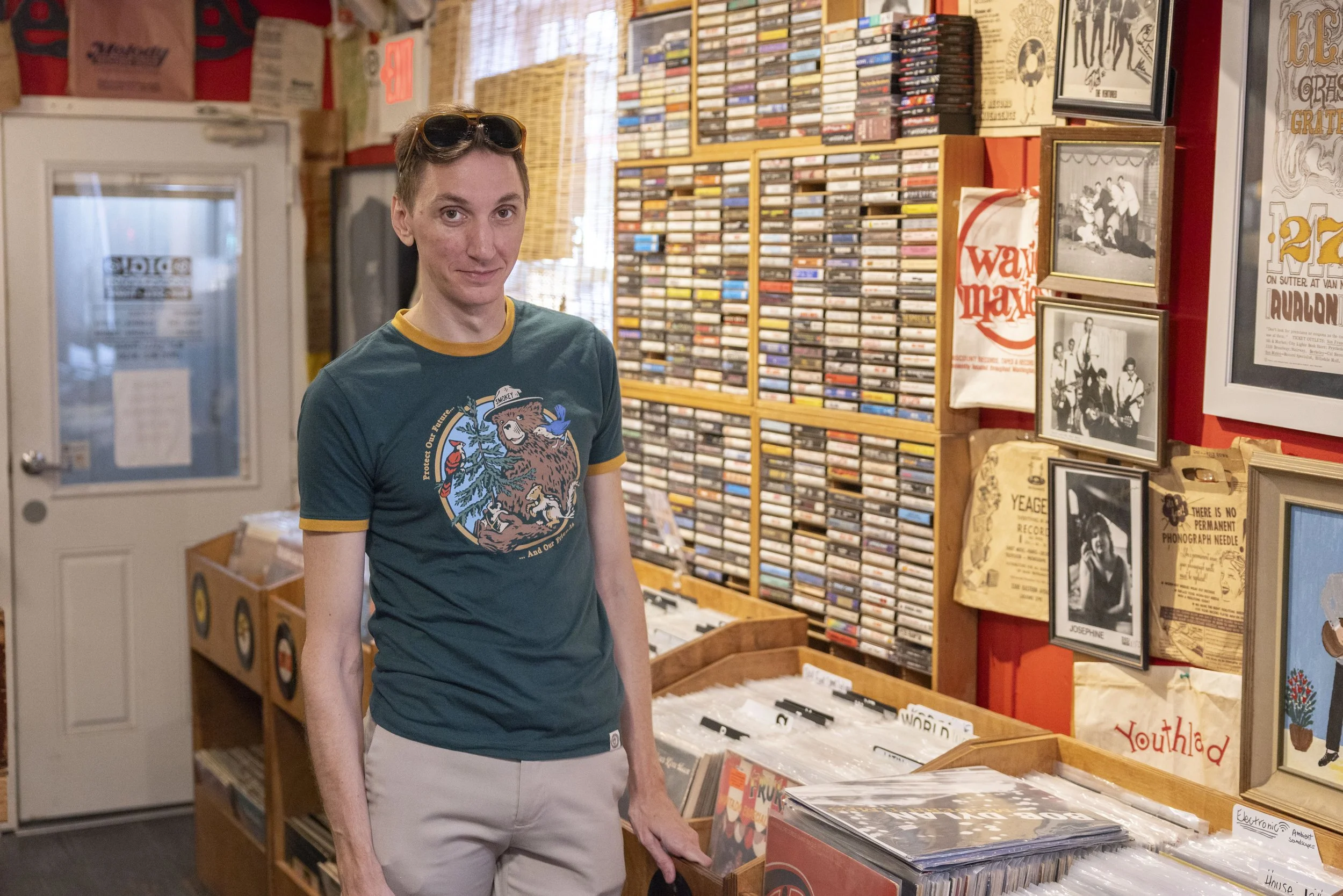 LEESBURG, Va. — Maximilian Helgesen visits Dig, a local record and vintage clothing shop, in downtown Leesburg on Sunday, Sept. 20, 2026. (Liz Helgesen)