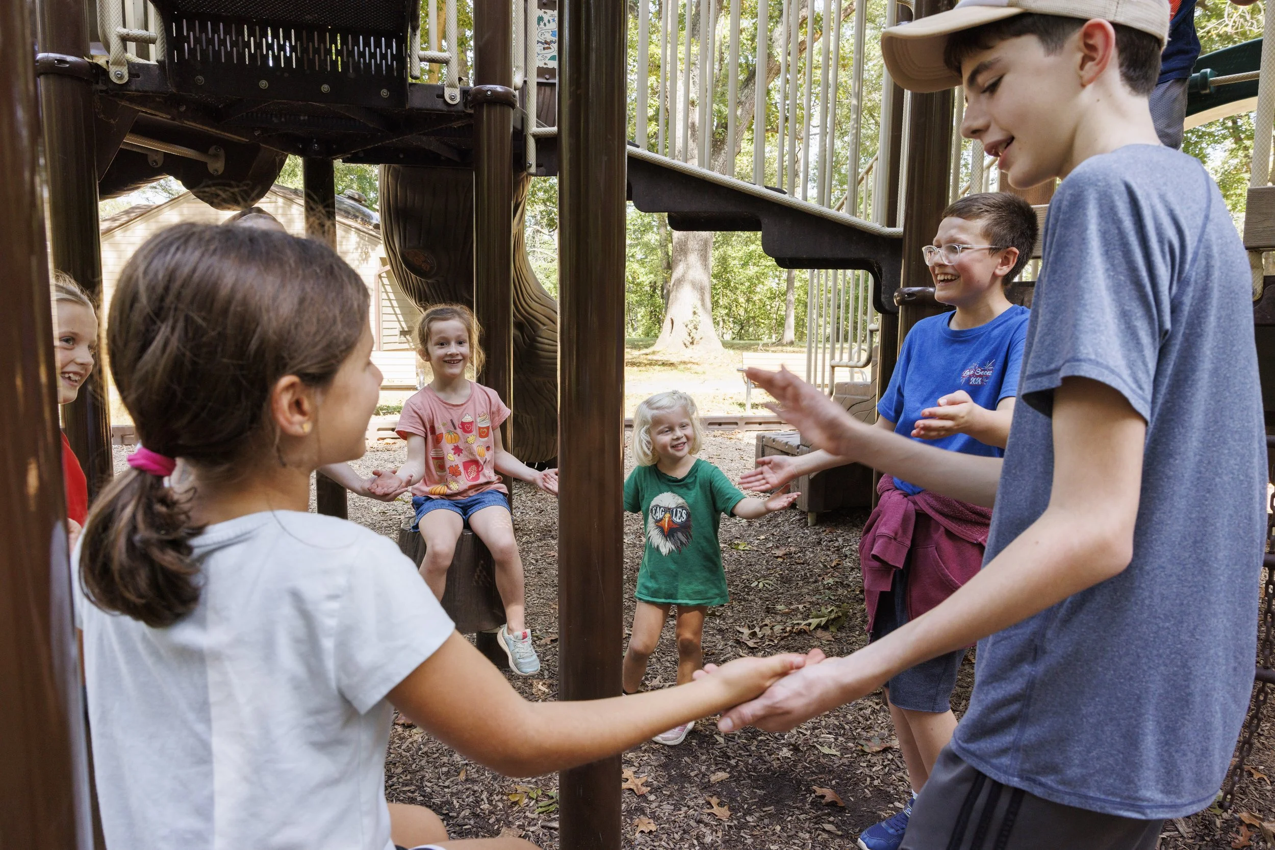STERLING, Va. — Members of the Wild & Free homeschool group gather at Algonkian Regional Park for a three-mile hike followed by playground time. (Liz Helgesen)