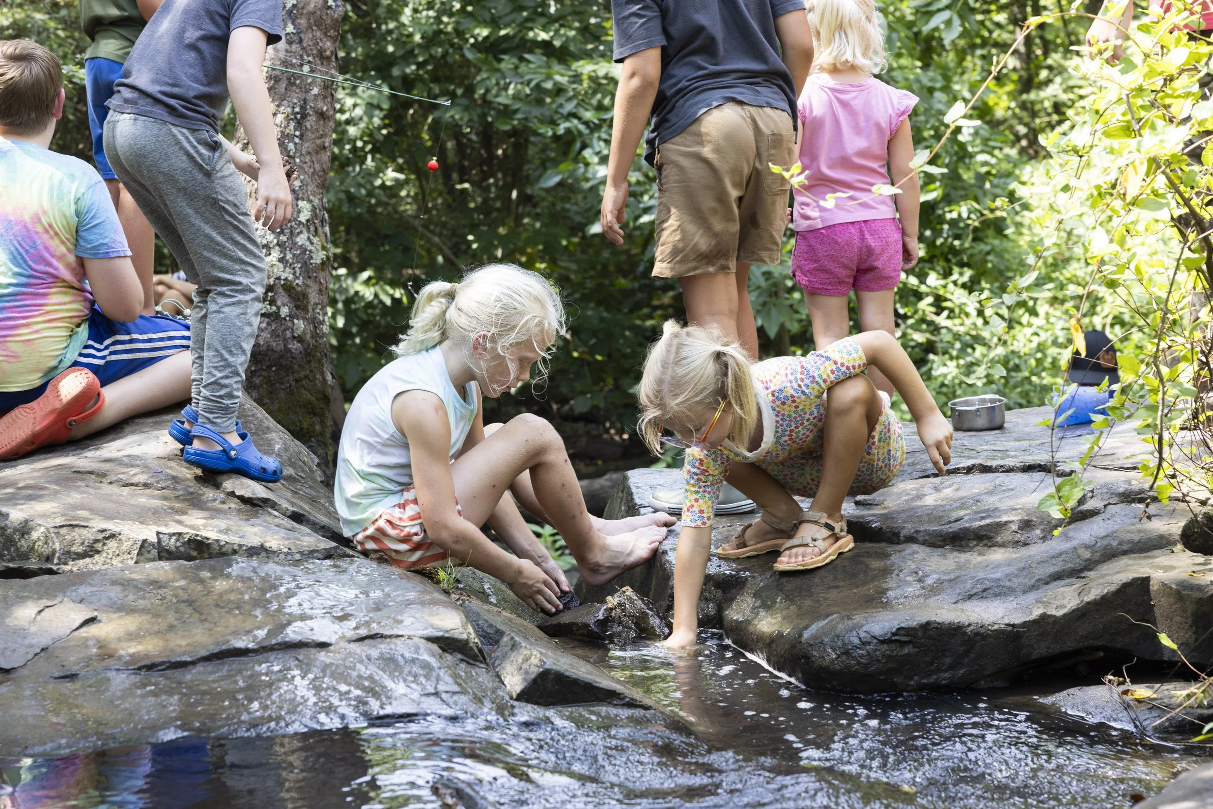 HERNDON, Va. — Wild & Free members gather for a book discussion and creek play at Frying Pan Farm Park on Aug. 28, 2026. The group discussed “Freddy Goes to Florida.” (Liz Helgesen)