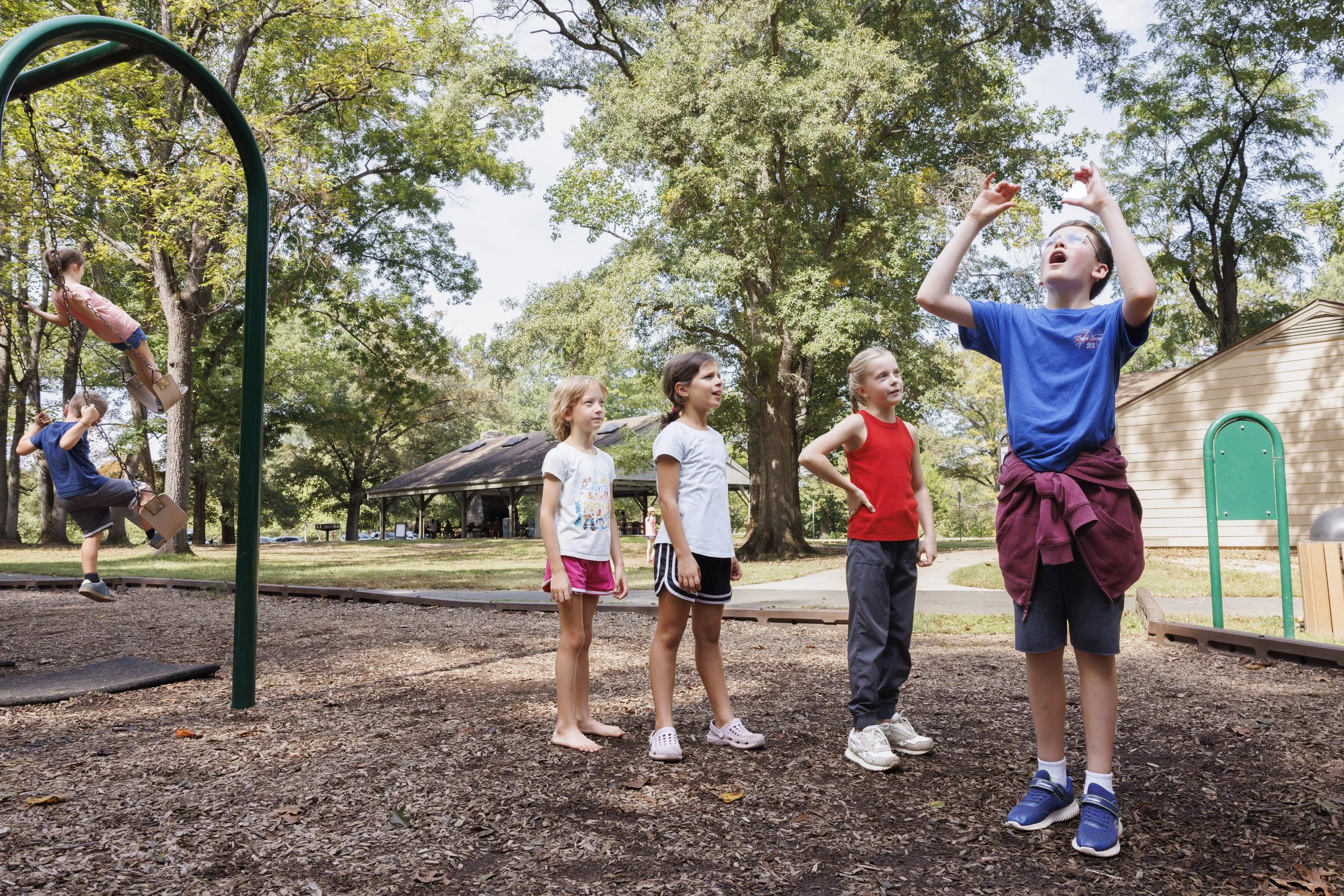 STERLING, Va. — Members of the Wild & Free homeschool group gather at Algonkian Regional Park for a three-mile hike followed by playground time. (Liz Helgesen)