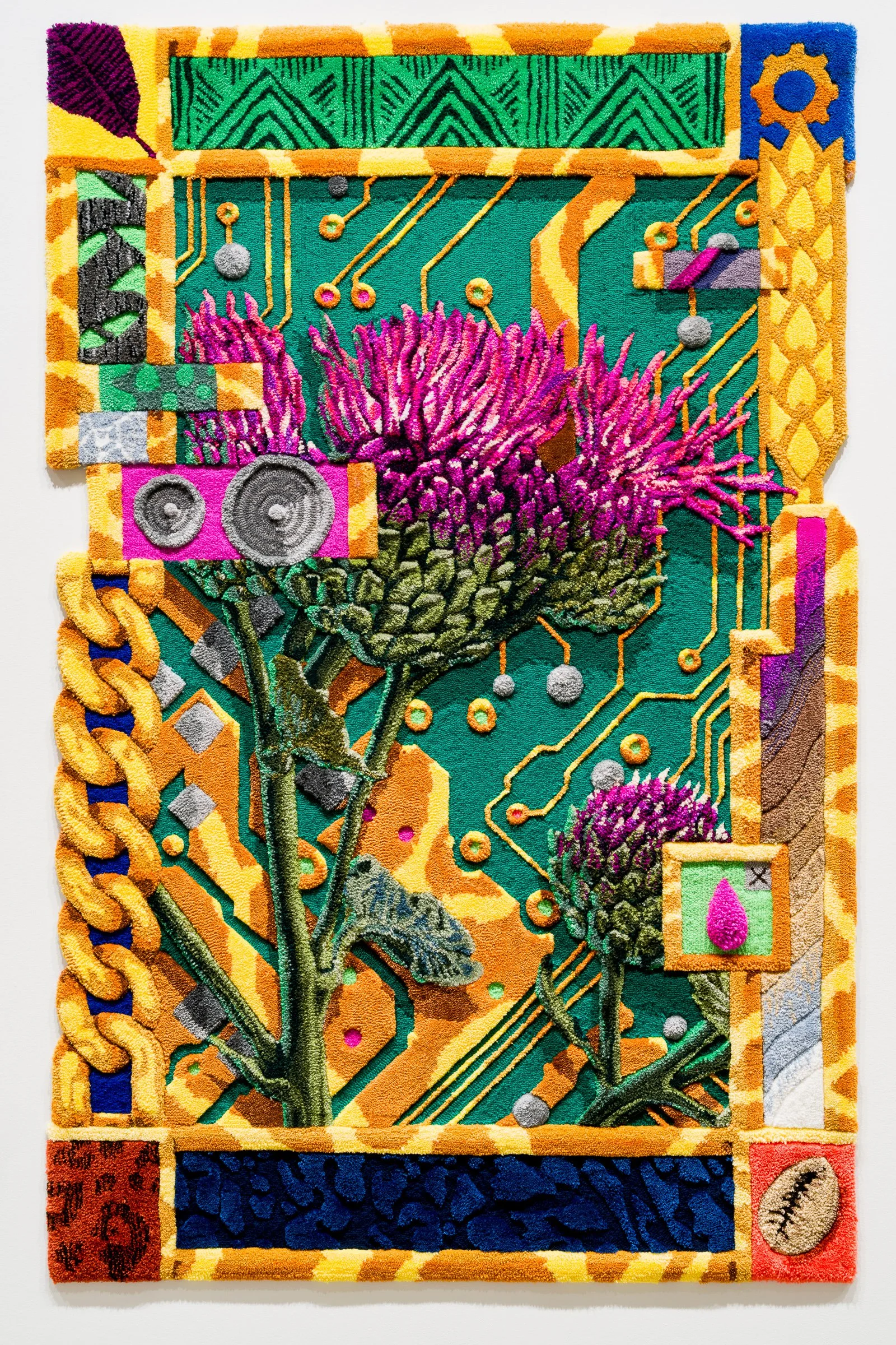 Enoch’s Thistle, 2025, 72 x 46.75 in, hand-carved tapestry

Photo Credit: Blaine Campbell