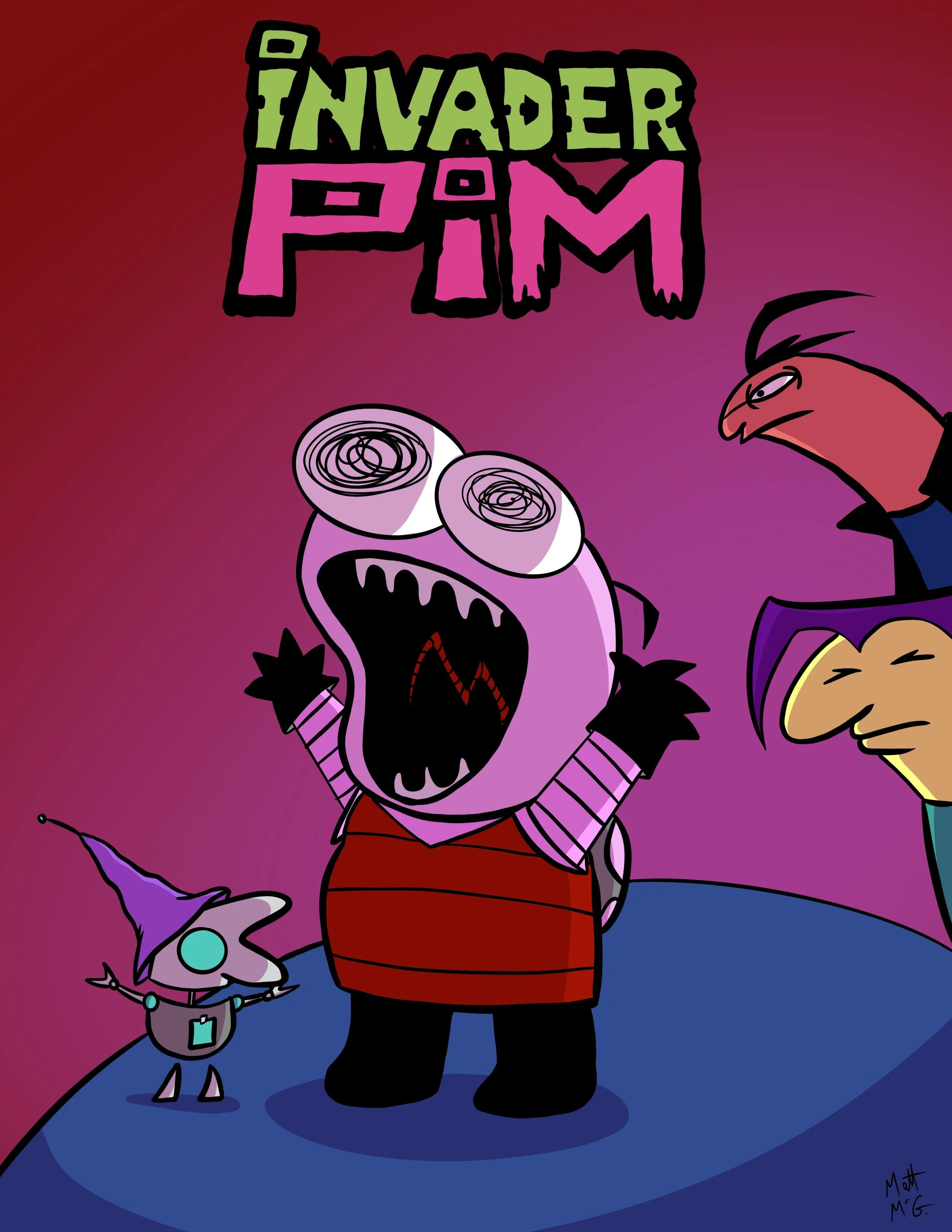 A send up of "Invader ZIM" re-titled "Invader PIM," placing characters from "Smiling Friends" in place of the original character designs.