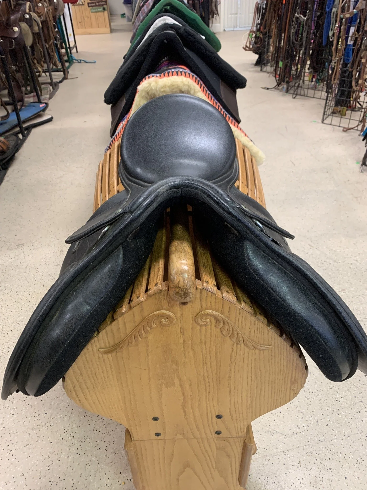 16.5" Wintec 250 Dressage saddle. This is a wonderful starter dressage saddle, or even trail saddle. It doesn't mind getting wet by rain or river, doesn't mold, and has a changeable gullet. $225
