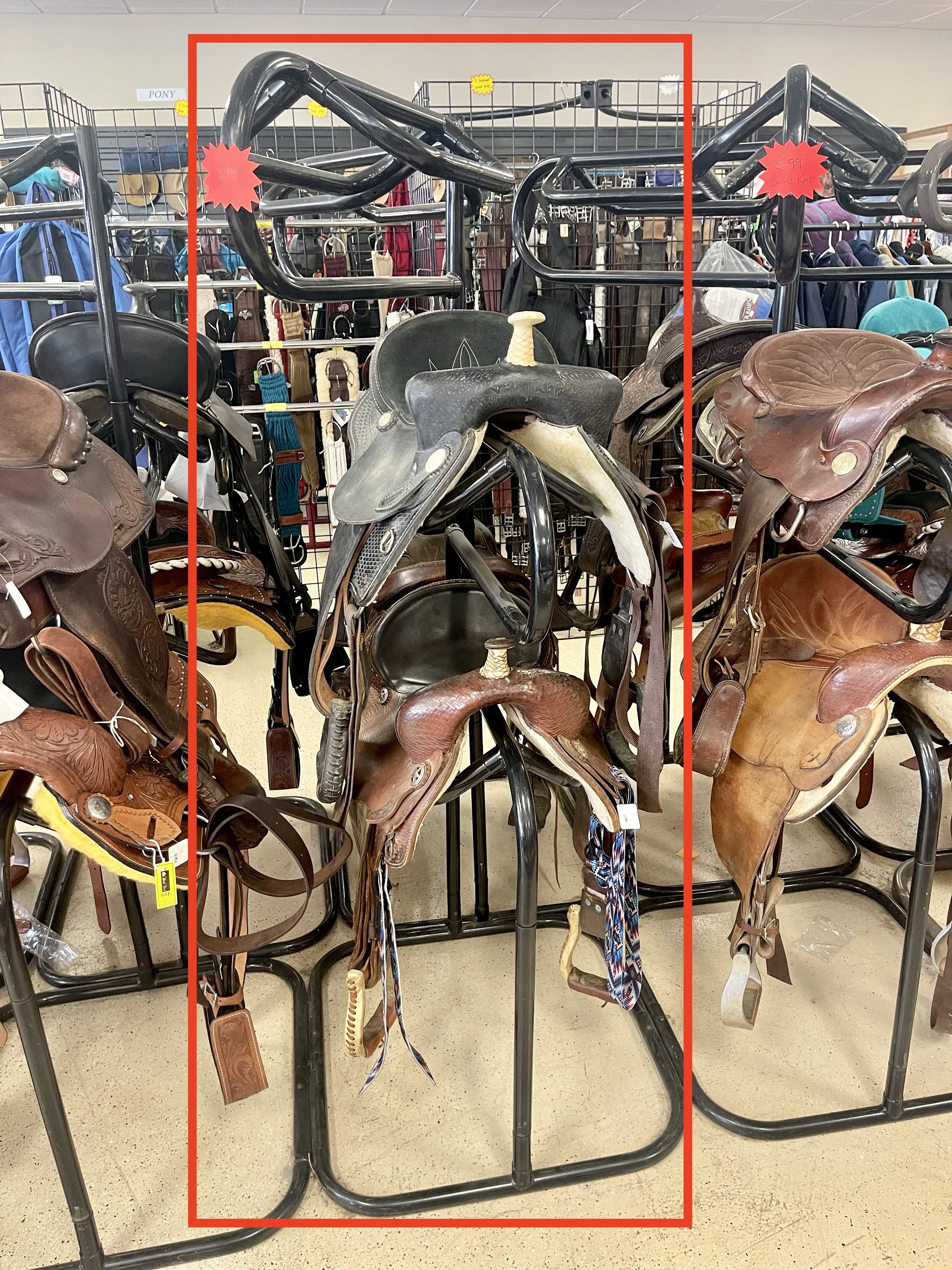Lot 21
Heavy duty metal 3 tier saddle stands, Black, grey, green, and red colors available $119
(25 available)