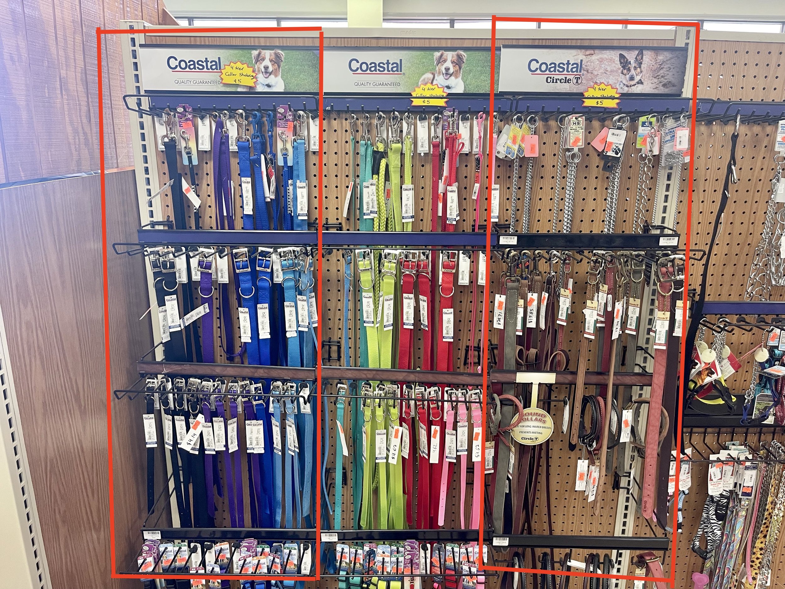 Lot 38
4 tier Dog Collar display pegboard shelving, $5 each
(4 sets available)