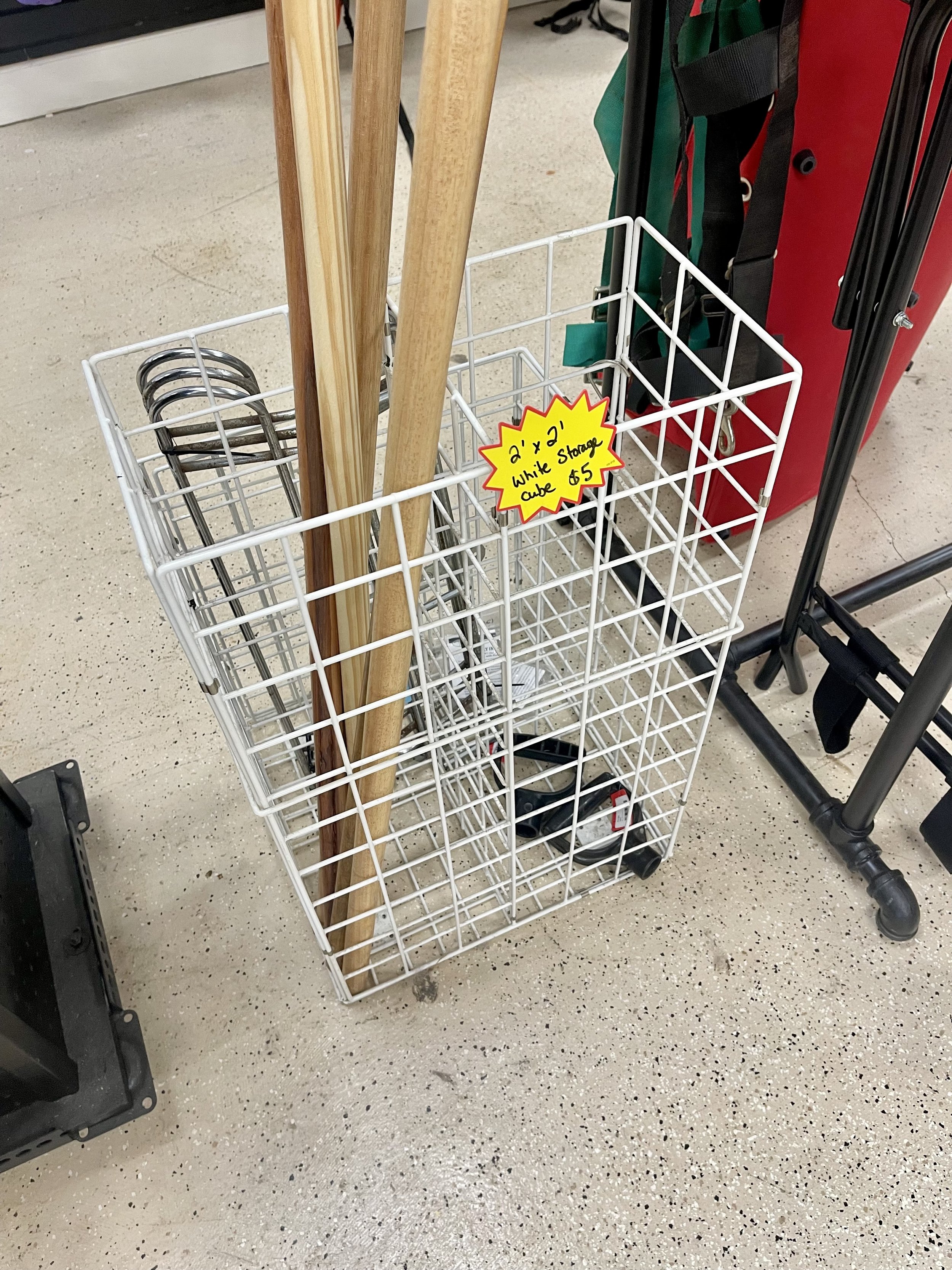 Lot 23
White storage cube, or garden implement holder, $5