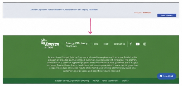 Plain grey footer on top with the iteration of a green branded footer below