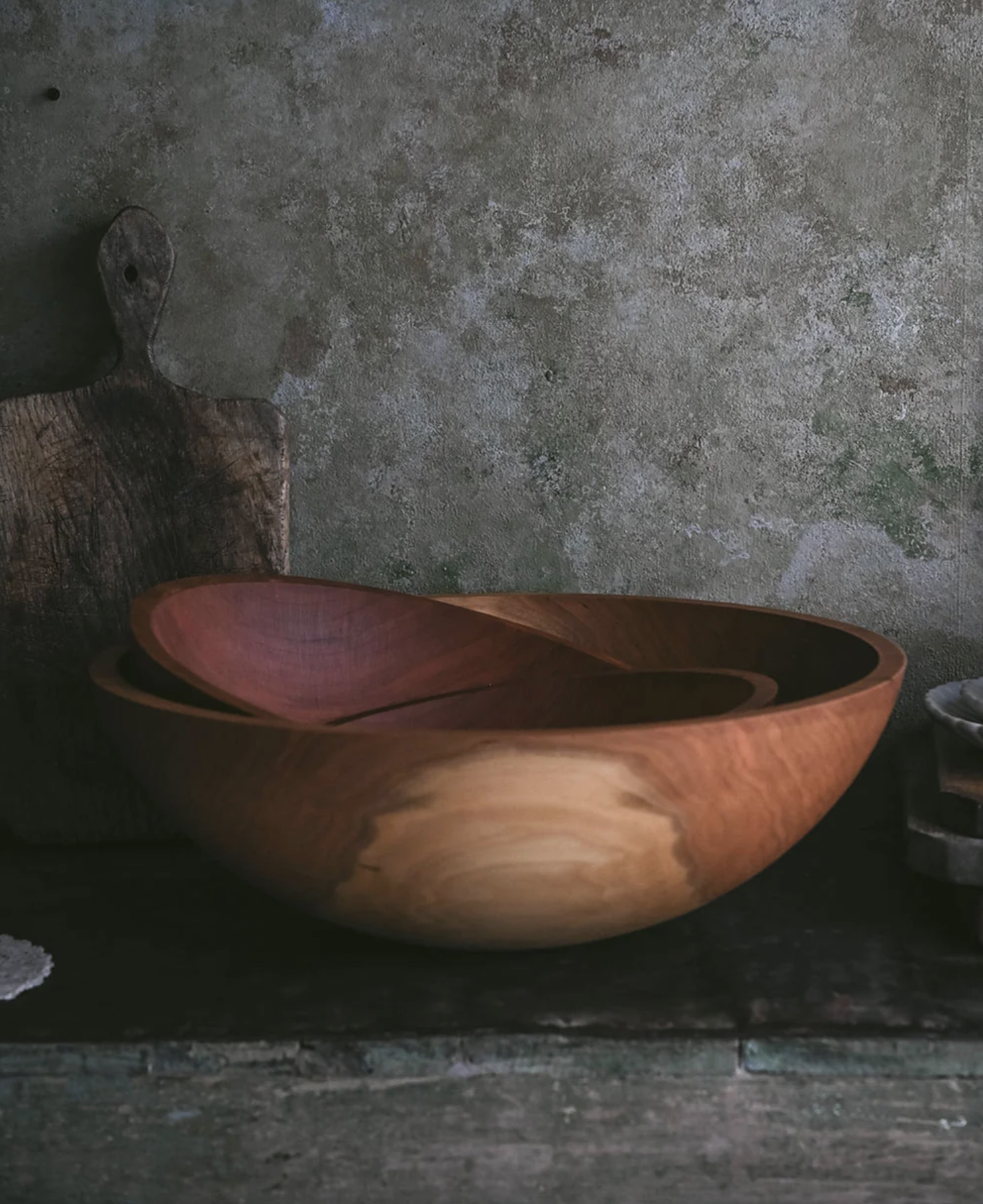 Beech wood or walnut inspired decorative bowls for home decor or functional pieces in a kitchen from Roan Iris