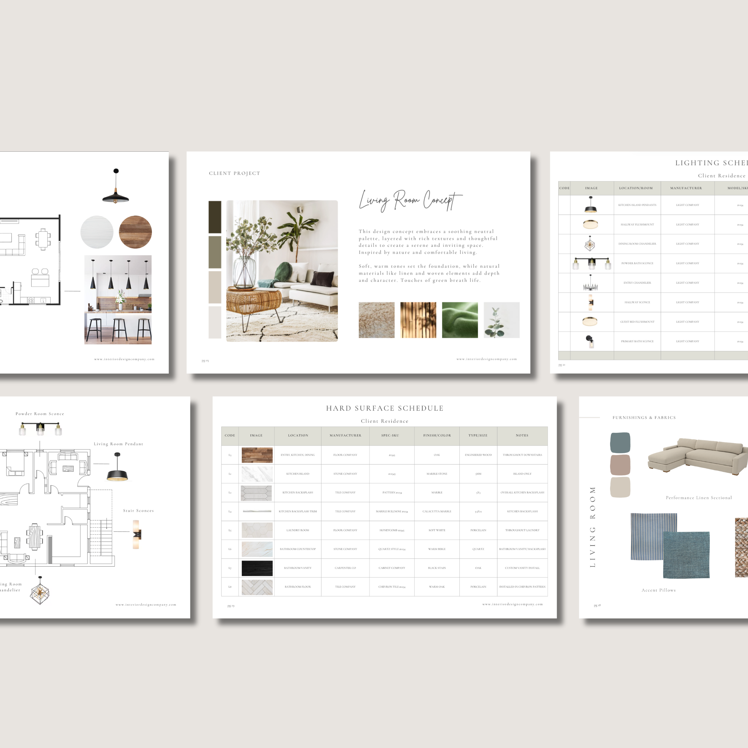 FFE Schedule Template for interior designers. Customizable in Canva, neutral colors with modern style and minimalist design.