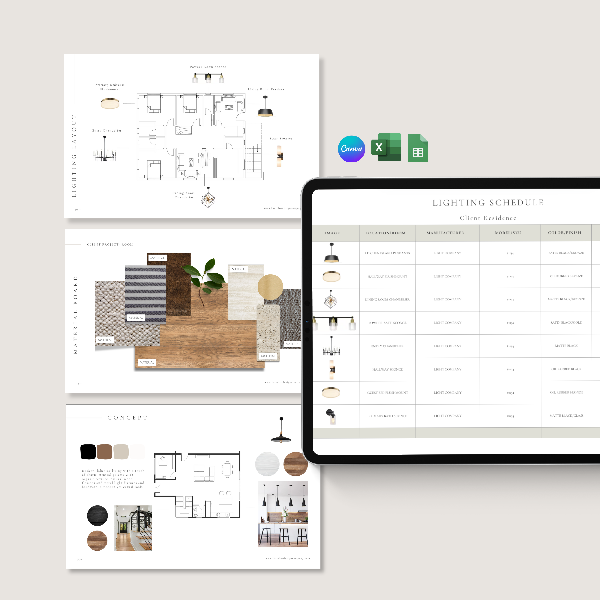 FF&E Schedule Template for Interior Designers (Canva, Google Sheets & Excel)