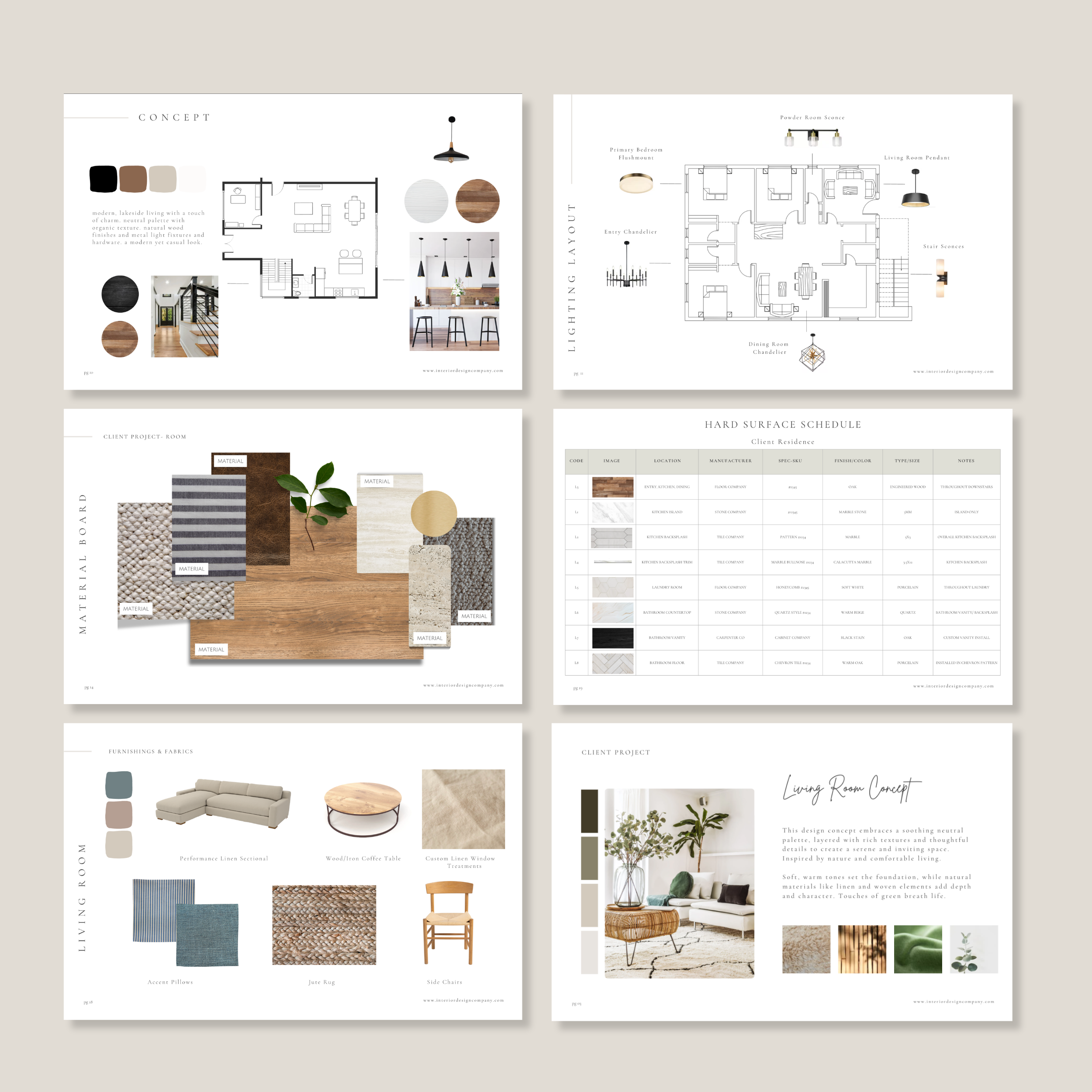 FFE Schedule Template for interior designers. Customizable in Canva, neutral colors with modern style and minimalist design.