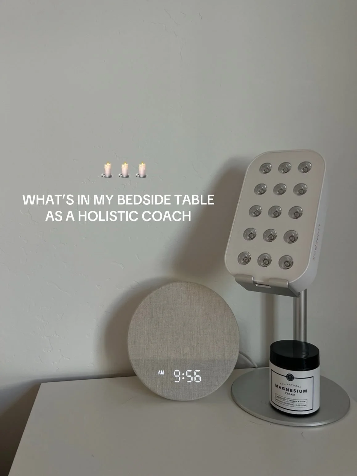 Bedside Must Haves. 🕯️

#nightroutine #lowemf #bedsidetable