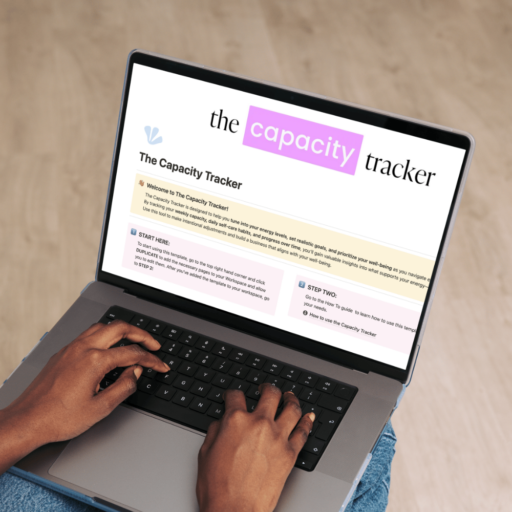 The Capacity Tracker (Notion Template):
A simple, visual dashboard for tracking rest, capacity, and goals customizable to fit your way of working and living.