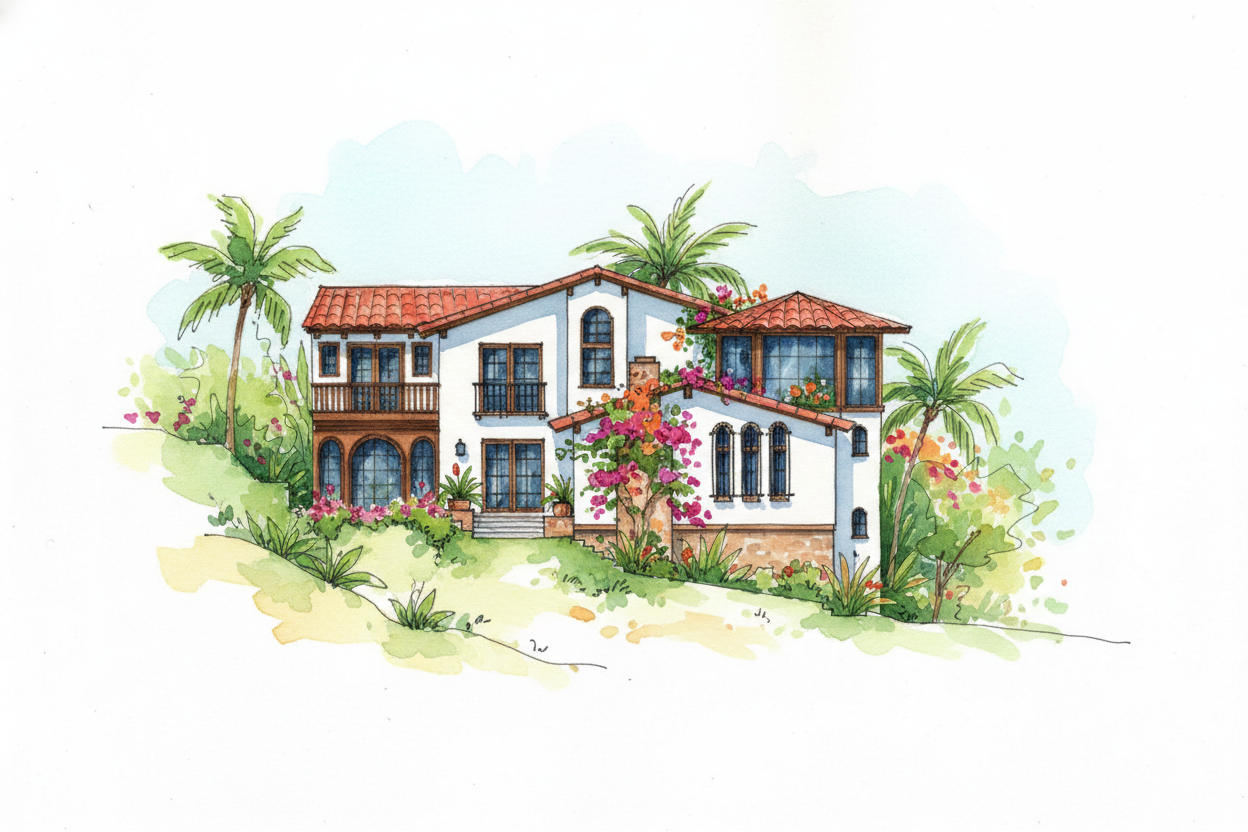 Hand Drawn Elevation Sketch with AI Color Rendering