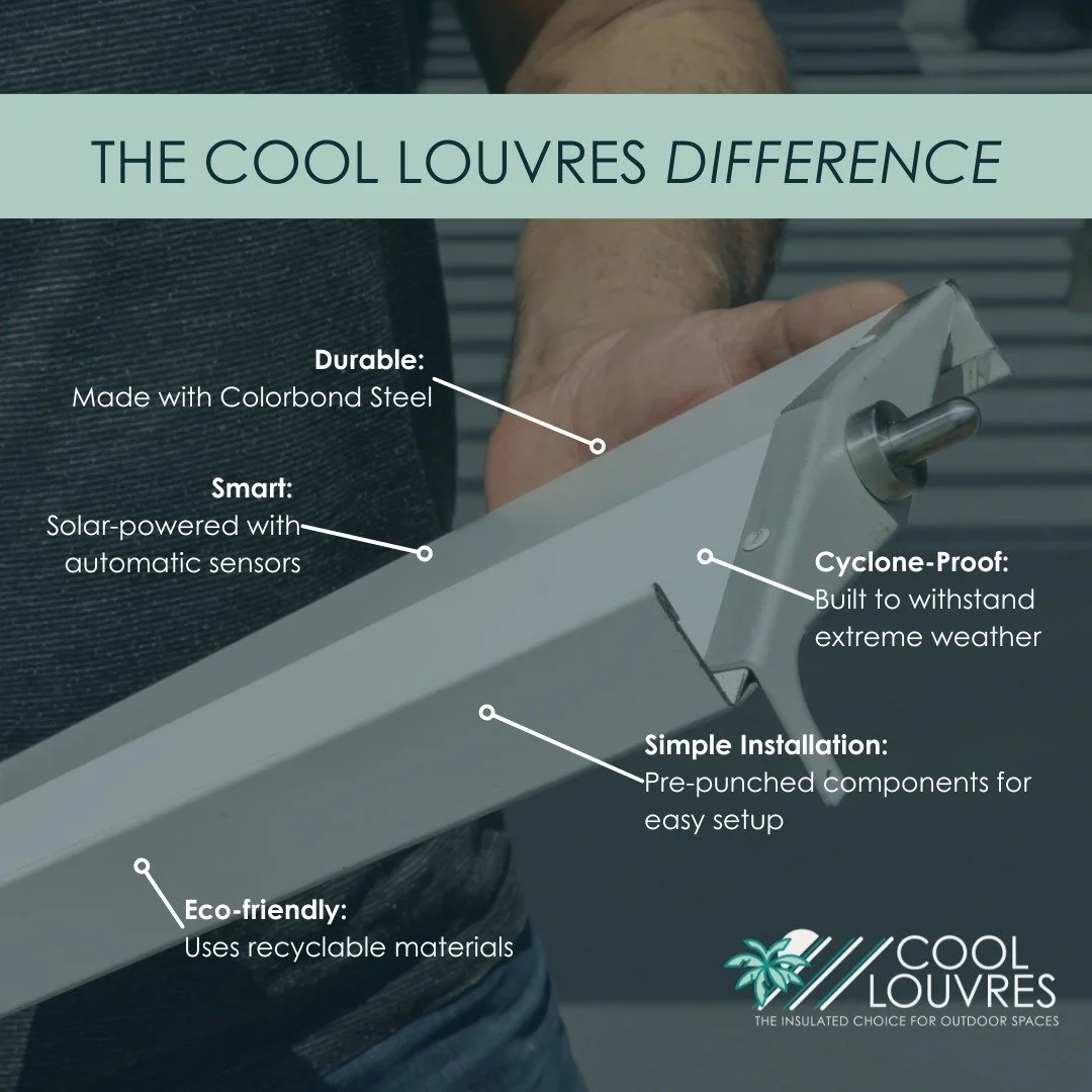 Discover what makes Cool Louvres the smart choice for your outdoor space:

🔩 Stronger than Strong: Our louvres are crafted from Colorbond Steel&mdash;tough enough to handle Australia&rsquo;s wildest weather! 🌪️

🌞 Smart Tech: With solar-powered au
