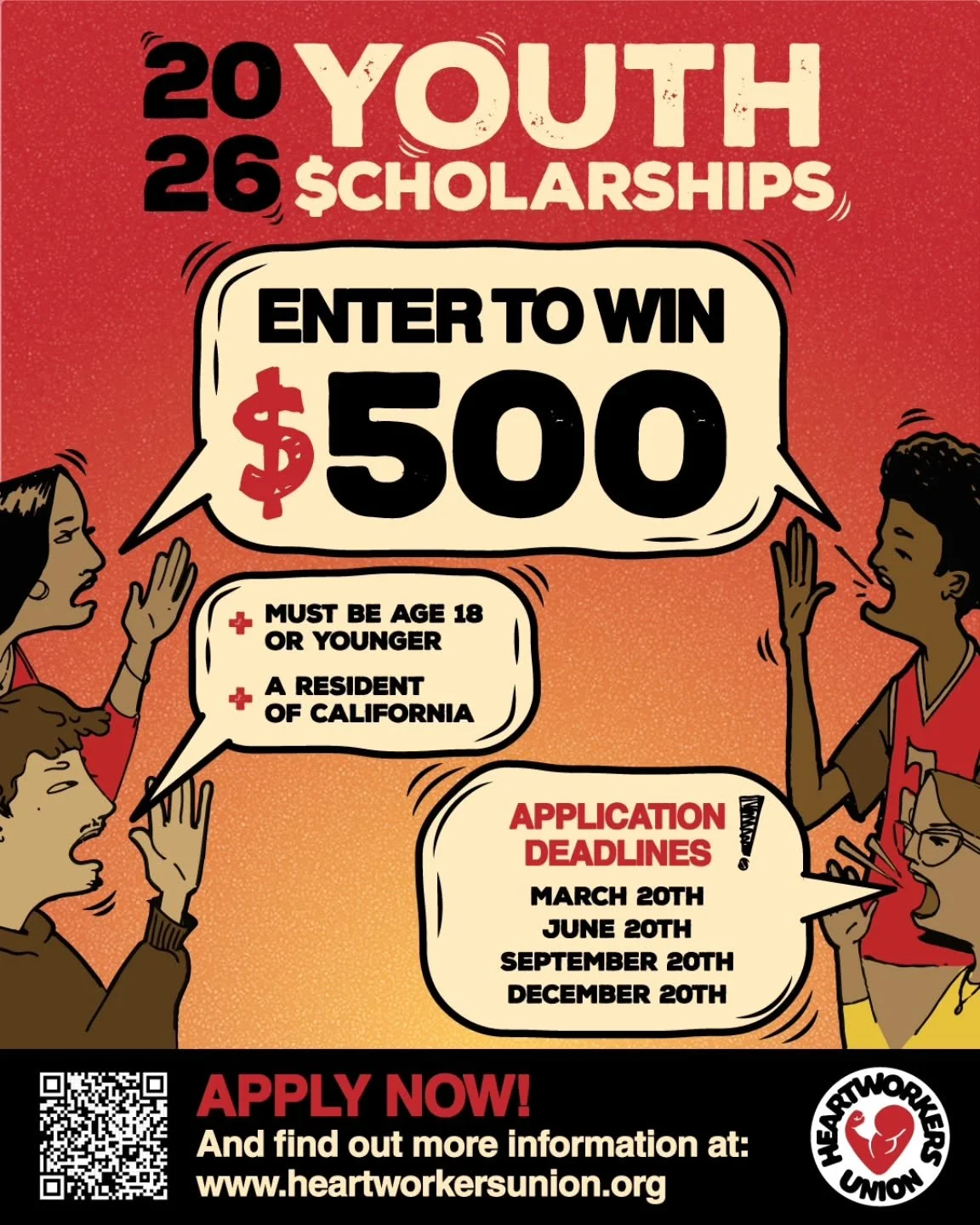 👀❤️💪🏽
HWU SCHOLARSHIP UPDATES FOR 2026❗️

California residents age 18&amp;under have until March 20th to apply! All details on our website: www.heartworkersunion.org 

Applicants must write 300+ word essay introducing themselves and what they woul