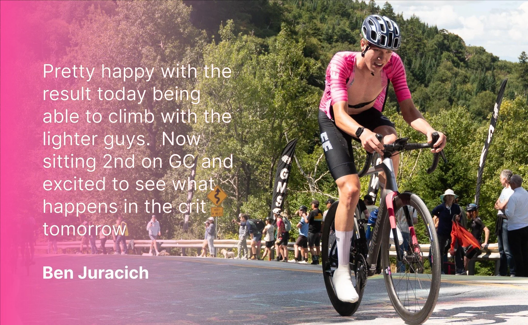 "Pretty happy with the result today, being able to climb with the lighter guys.  Now sitting 2nd on GC and excited to see what happens in the crit tomorrow."
Ben thoughts after his fifth place stage going up the brutal App Gap. 
📸 @photo