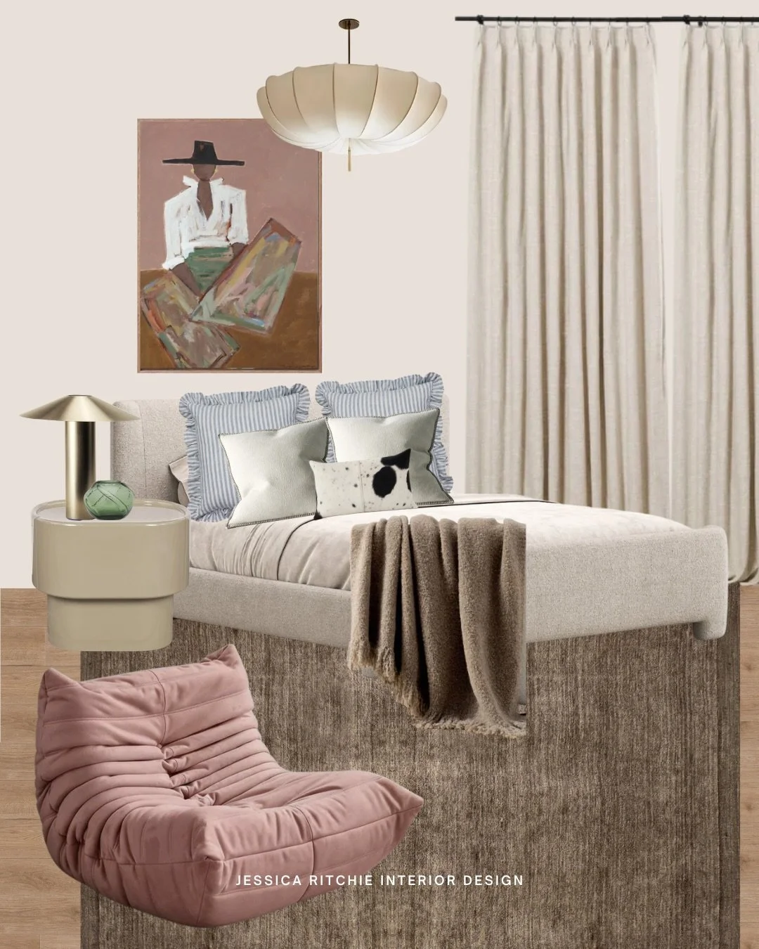 You picked this cushion combo so I styled the entire room around it. 

I kept the base soft and neutral so the blue stripe could feel fresh, then added a subtle mix of warmer tones to keep it feeling calm and lived-in. You could easily bring in a hin
