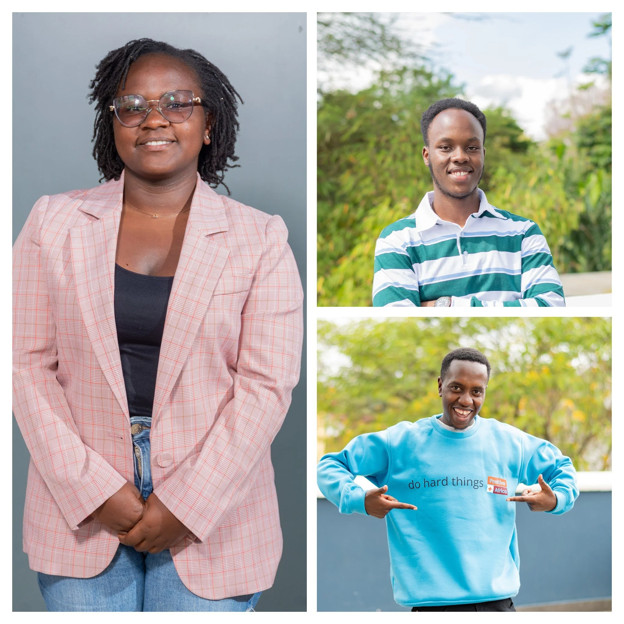 Collage of three KamiLimu participants smiling in portrait photos, showing confidence, community, and youth leadership