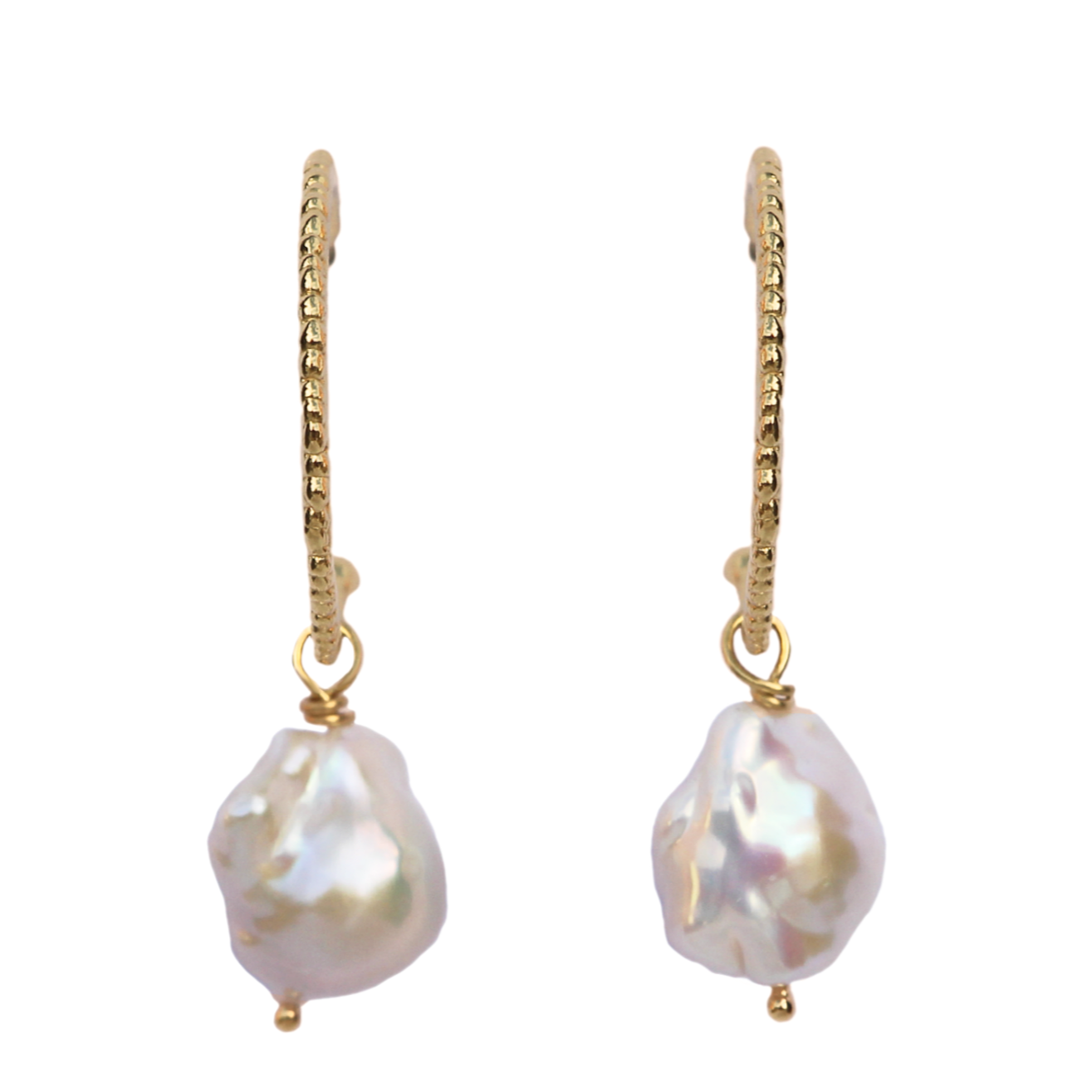 Skinny Lichen Hoops with Pearls Yellow Gold