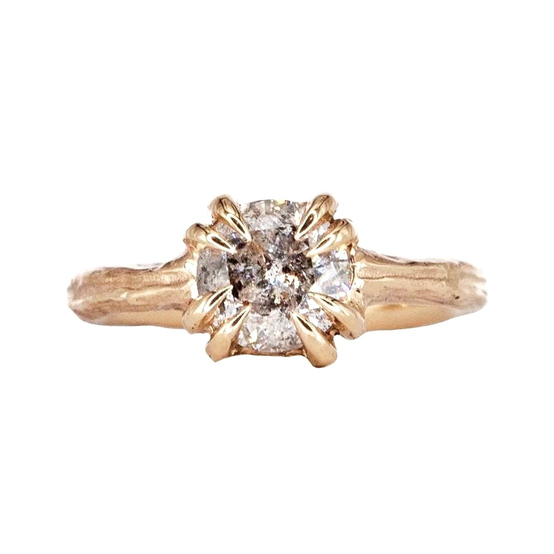 1.56ct Salt & Pepper Diamond Double Talon Clasp Ring 9k Yellow Gold