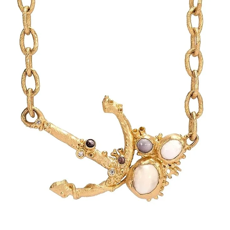 The Golden Fleece Necklace with Pearls and Diamonds 14k Yellow Gold