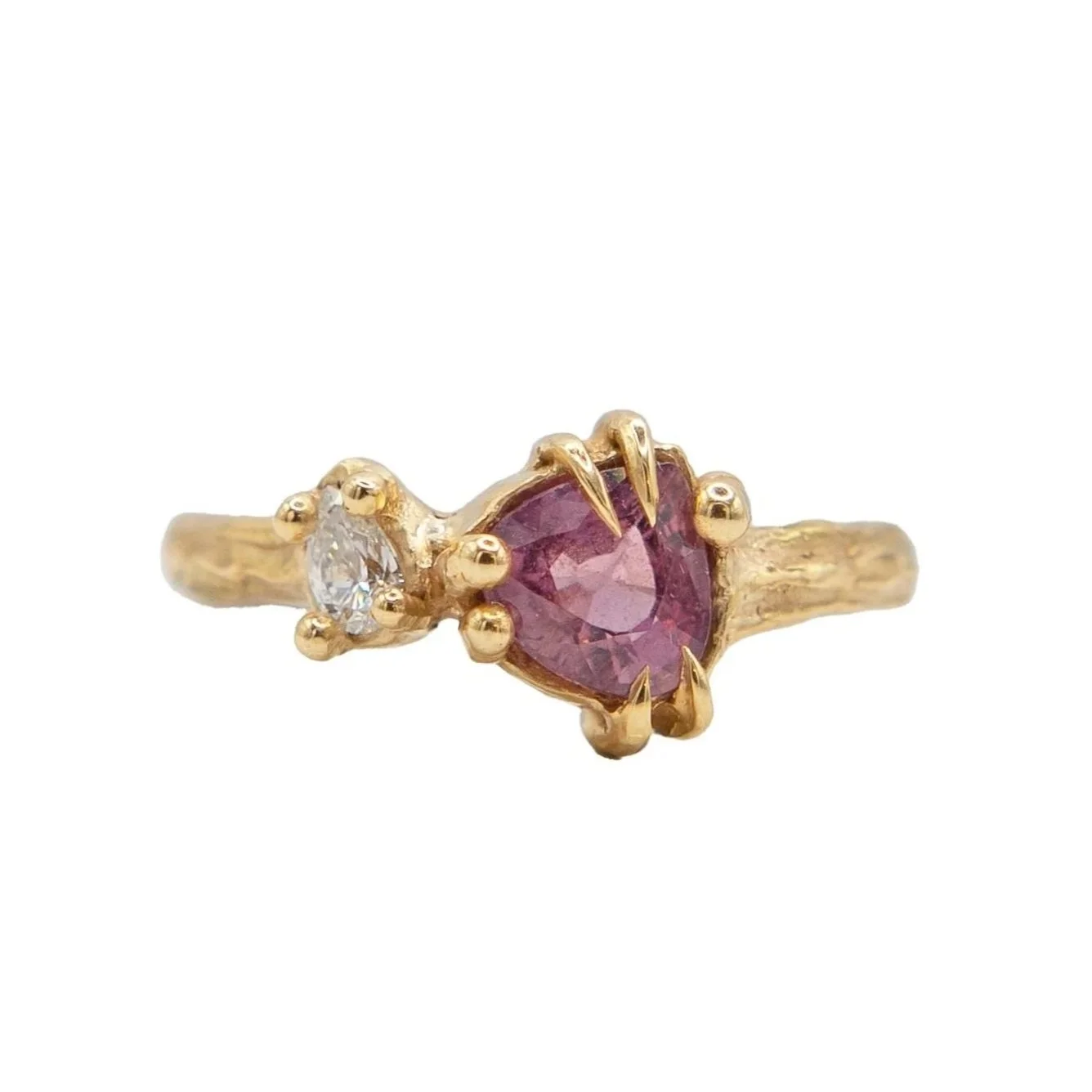 1.60ct Pear Sapphire and Diamond Talon Clasp Ring 14k Yellow Gold