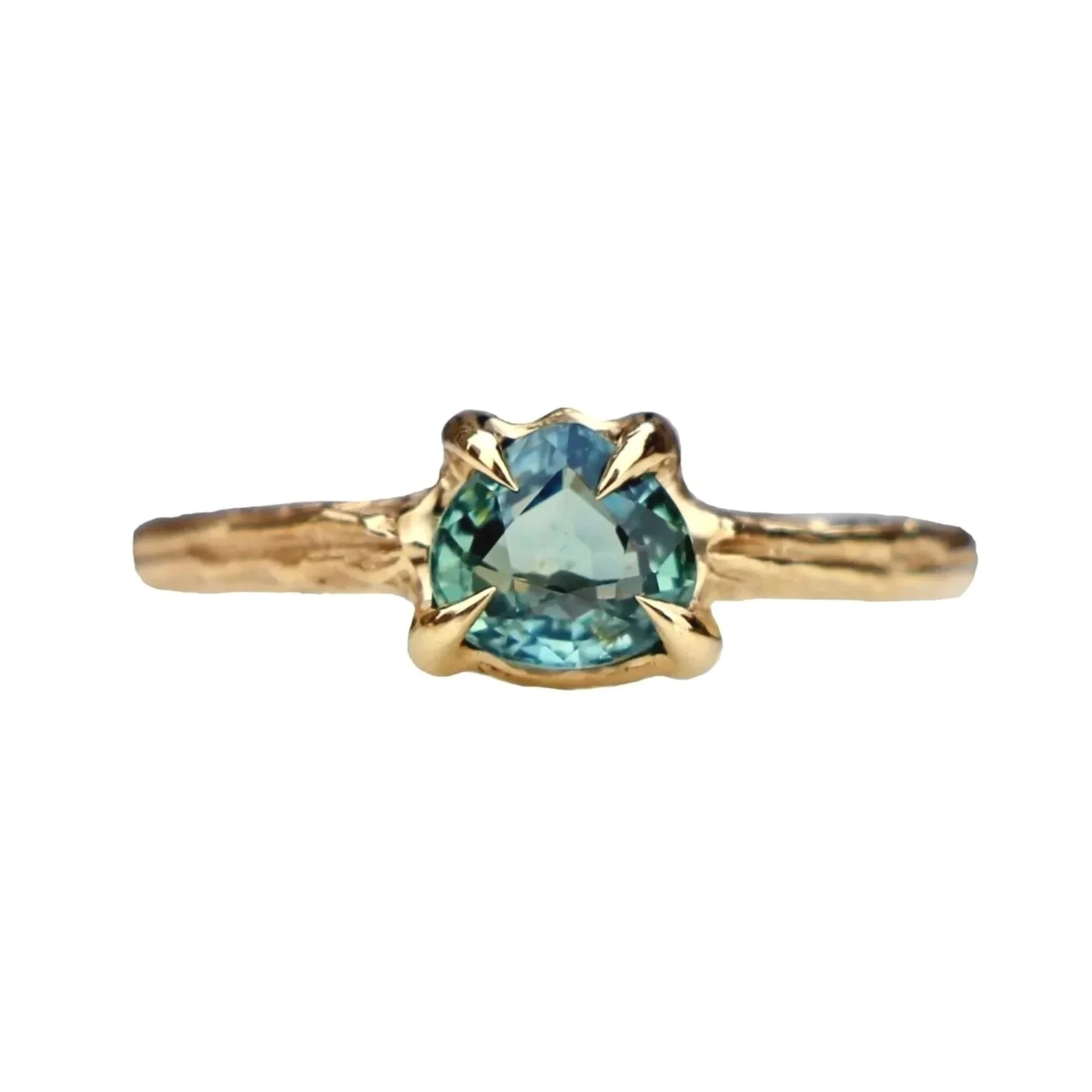 1.00ct Green Pear Sapphire Studley Solitaire Ring 14k Yellow Gold