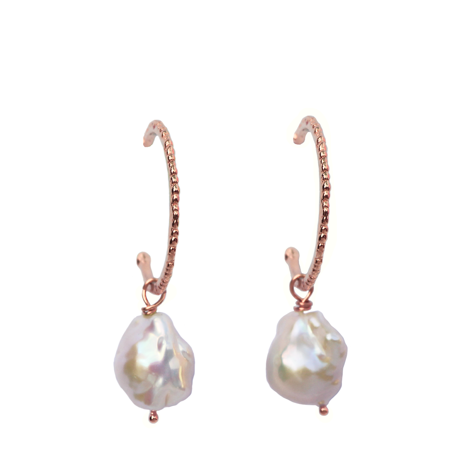 Skinny Lichen Hoops with Pearls 9k Rose Gold