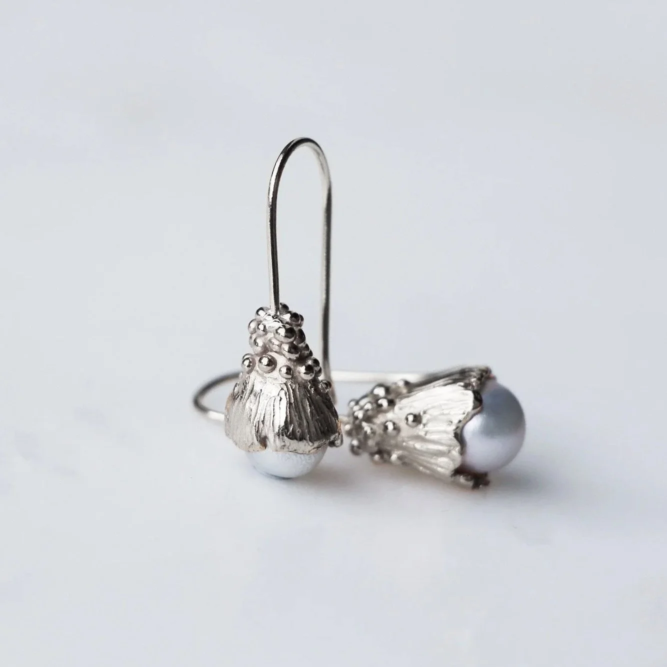 Lichen Cone Earrings with Pearls Silver