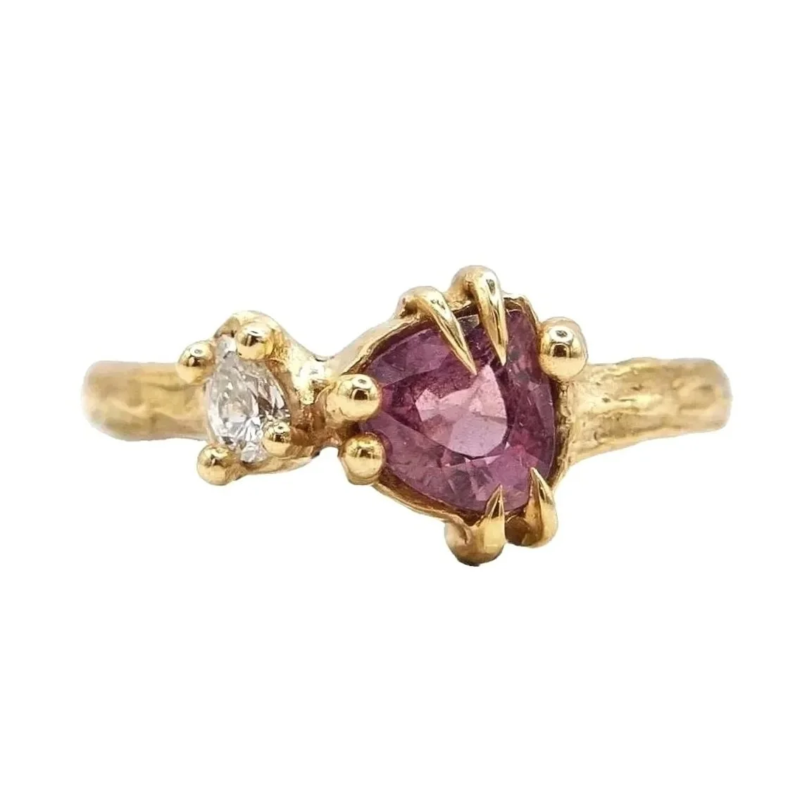 1.60ct Pear Sapphire and Diamond Talon Clasp Ring 14k Yellow Gold