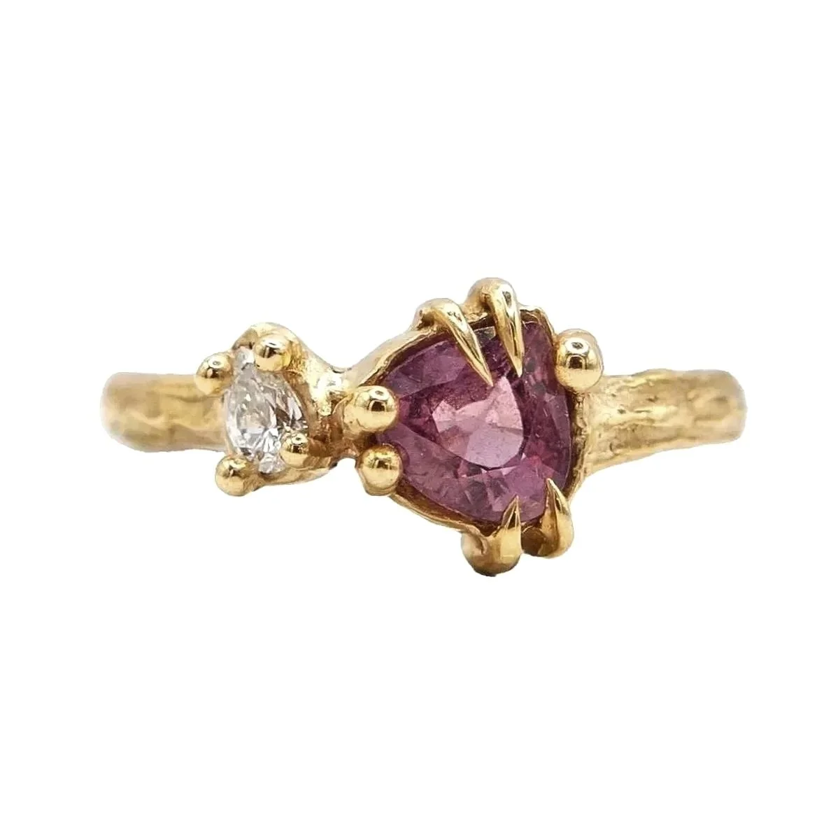 1.60ct Pear Sapphire and Diamond Talon Clasp Ring 14k Yellow Gold