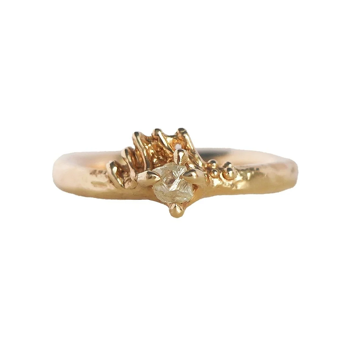 Small Gully Ring with Raw Ocean Diamond 14k Yellow Gold