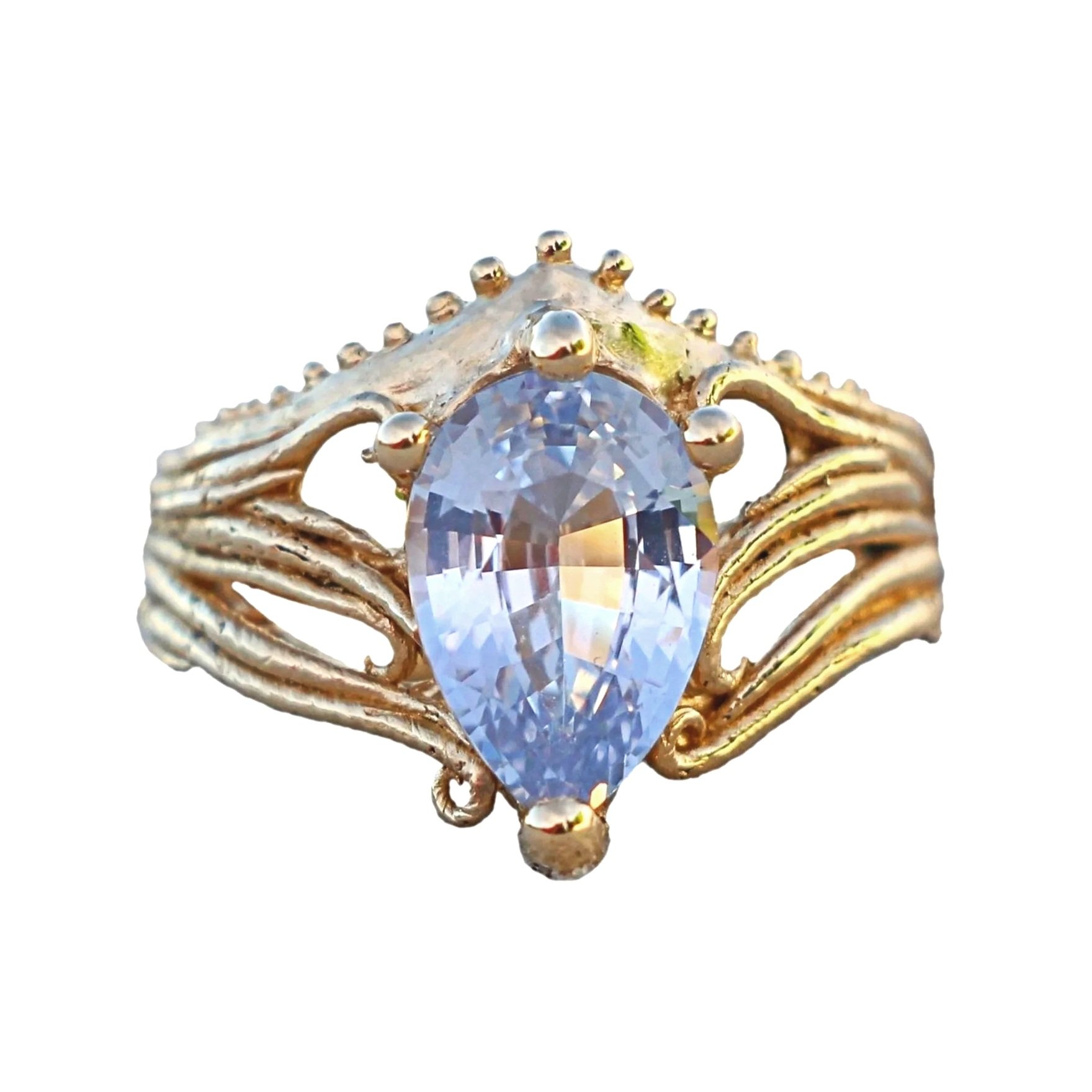 Large Pale Blue Sapphire Kelp Ring 14k Yellow Gold