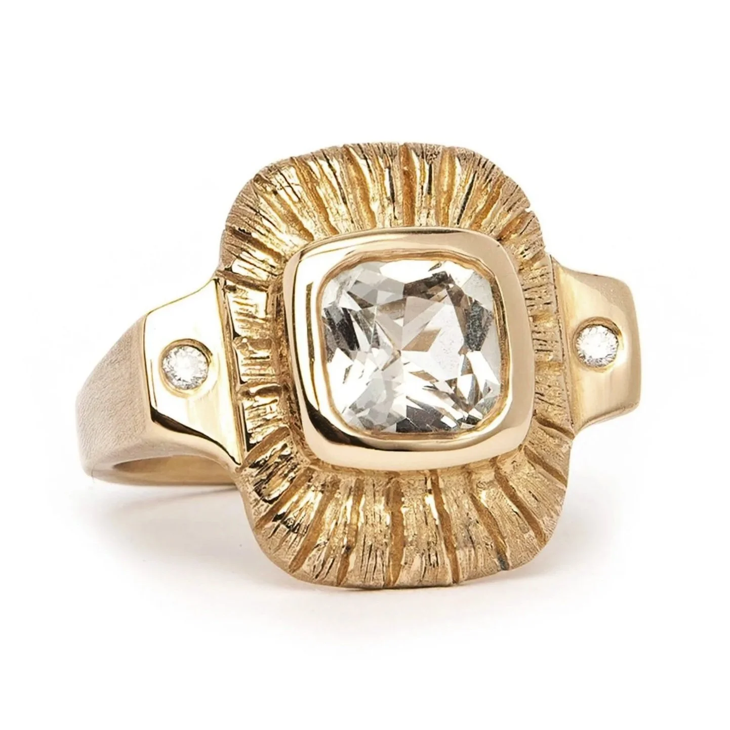 'Scars in the Land' Cushion Cut Sapphire Relic Ring 14k Yellow Gold