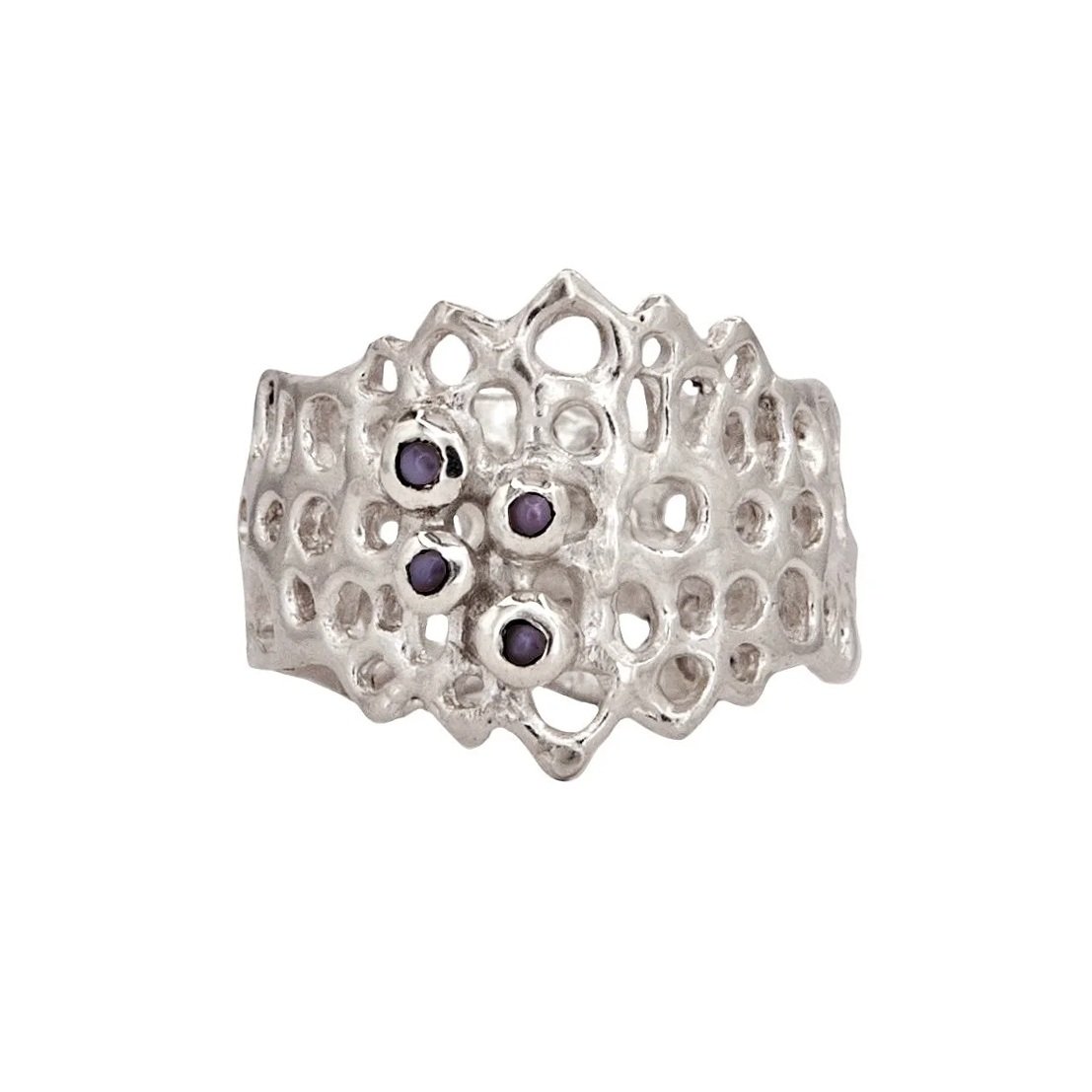 Double Mermaid Crown Ring with Falkland Islands Pearls Silver