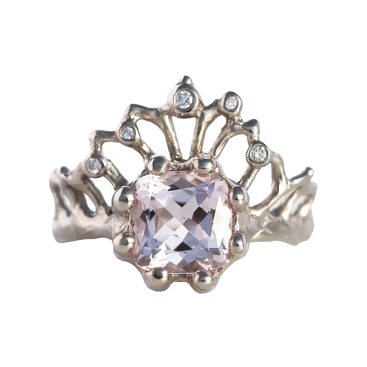 Into the Deep Morganite Tiara Ring in 18k raw White Gold