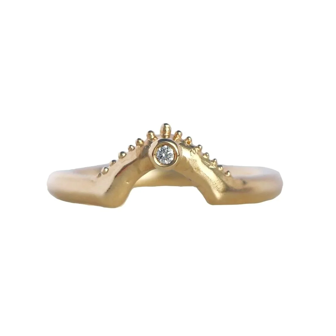 Deep Urchin Halo Stacker with tiny Diamond 14k Yellow Gold