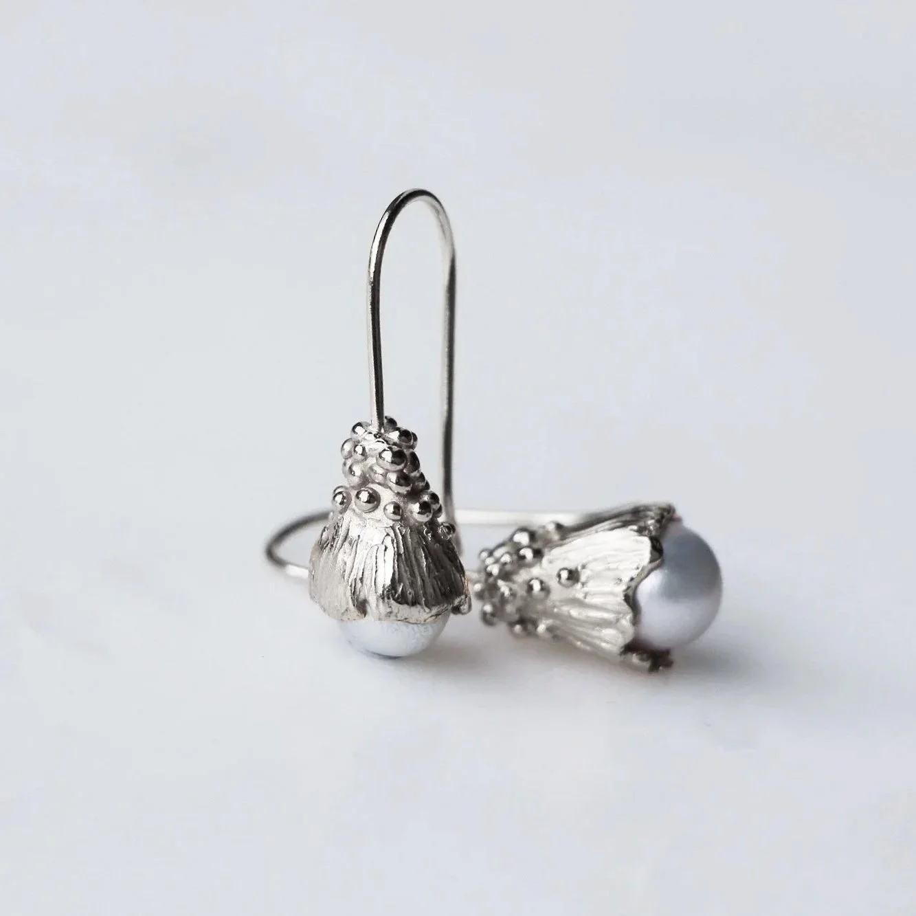 Lichen Cone Earrings with Pearls Silver