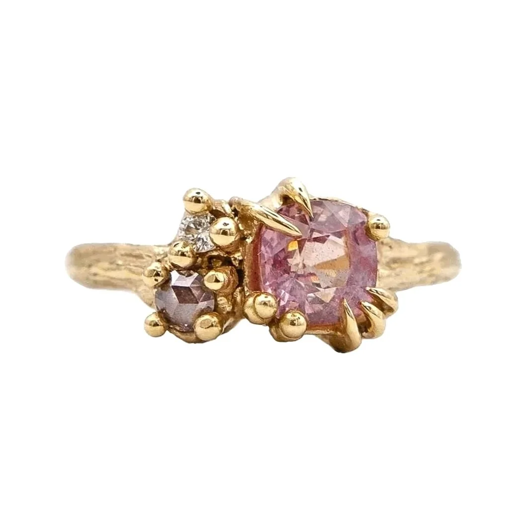 1.81ct Cushion Cut Sapphire and Diamonds Talon Clasp Ring 14k Yellow Gold