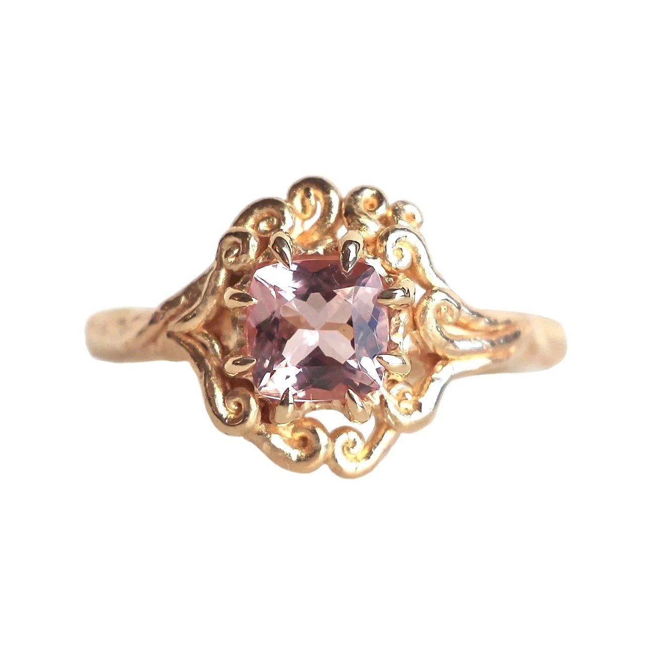 Gypsy Cove Ring with large Morganite 14k Yellow Gold