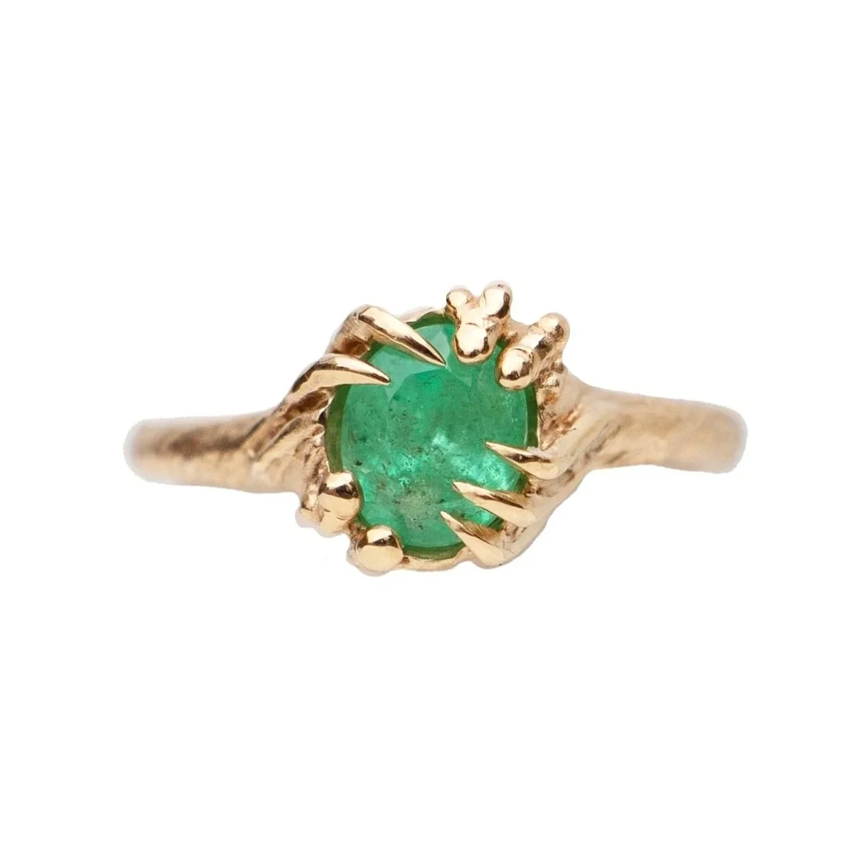 Oval Emerald Talon Clasp Ring 9k Yellow Gold