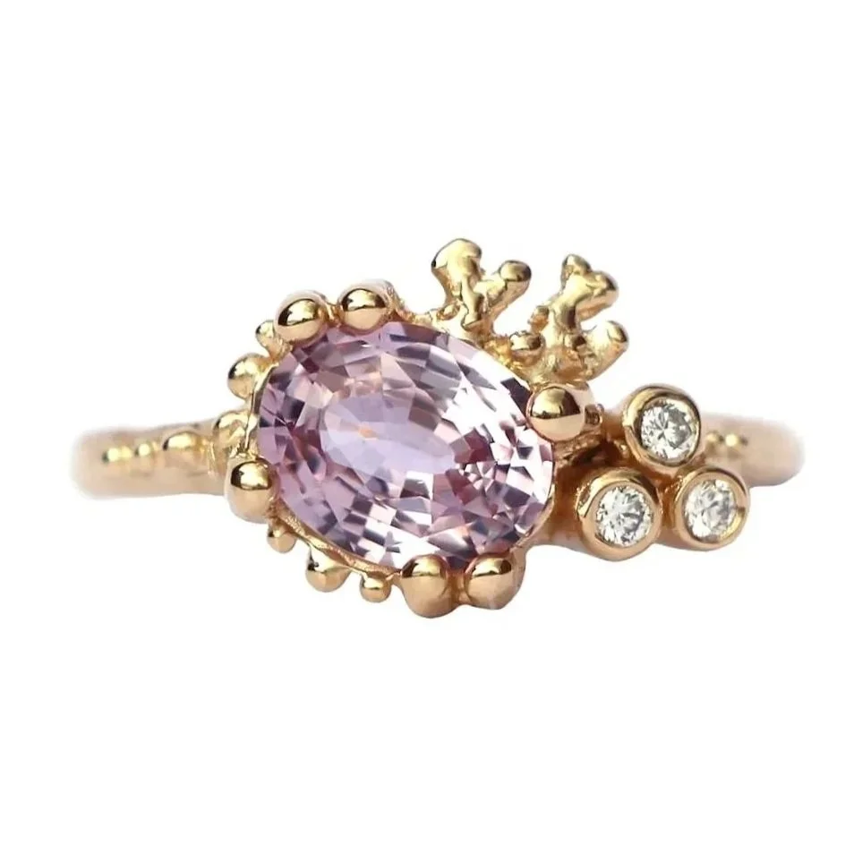 1.65ct Purple Sapphire Coral Cluster Ring in 14k Yellow Gold