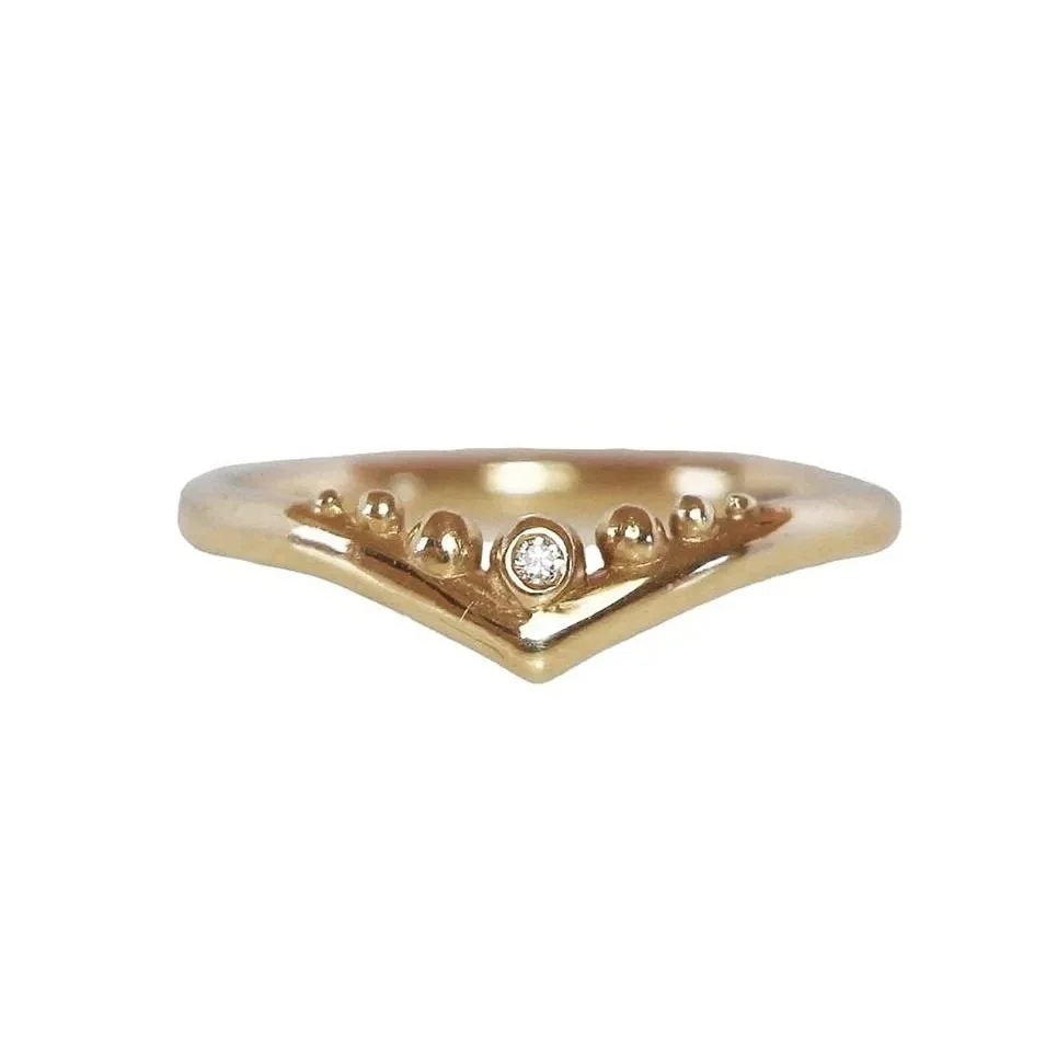 Urchin Stacking Ring with Tiny Diamond 14k Yellow