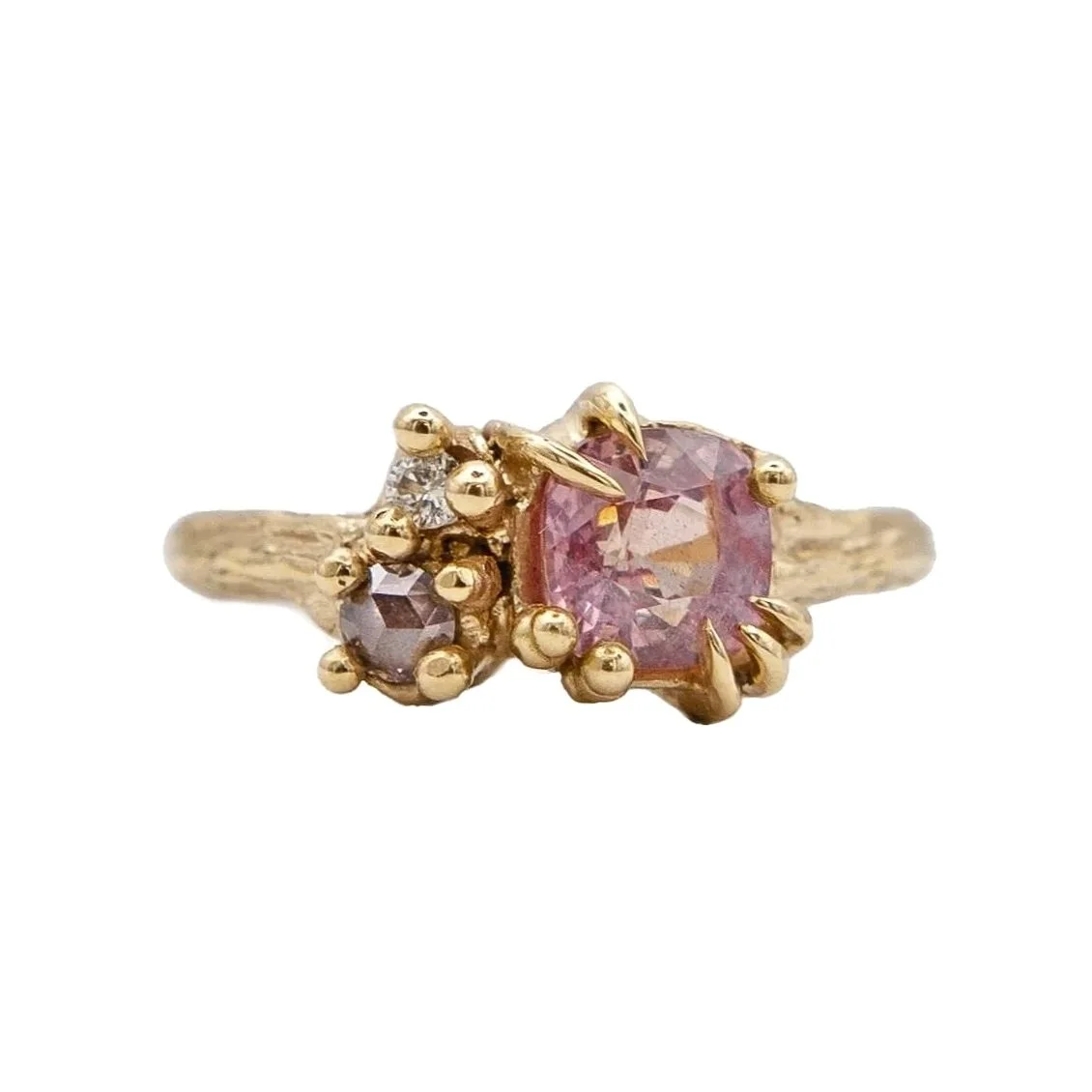 1.81ct Cushion Cut Sapphire and Diamonds Talon Clasp Ring 14k Yellow Gold