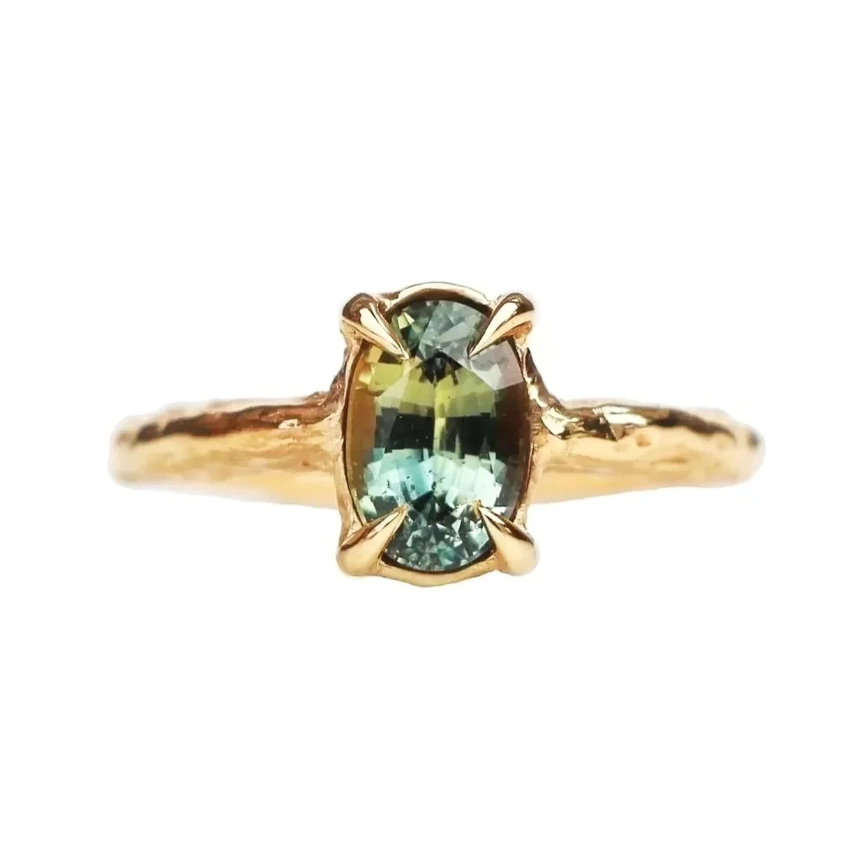 1.84ct Green Sapphire Solitaire Talon Clasp Ring 14k Yellow Gold